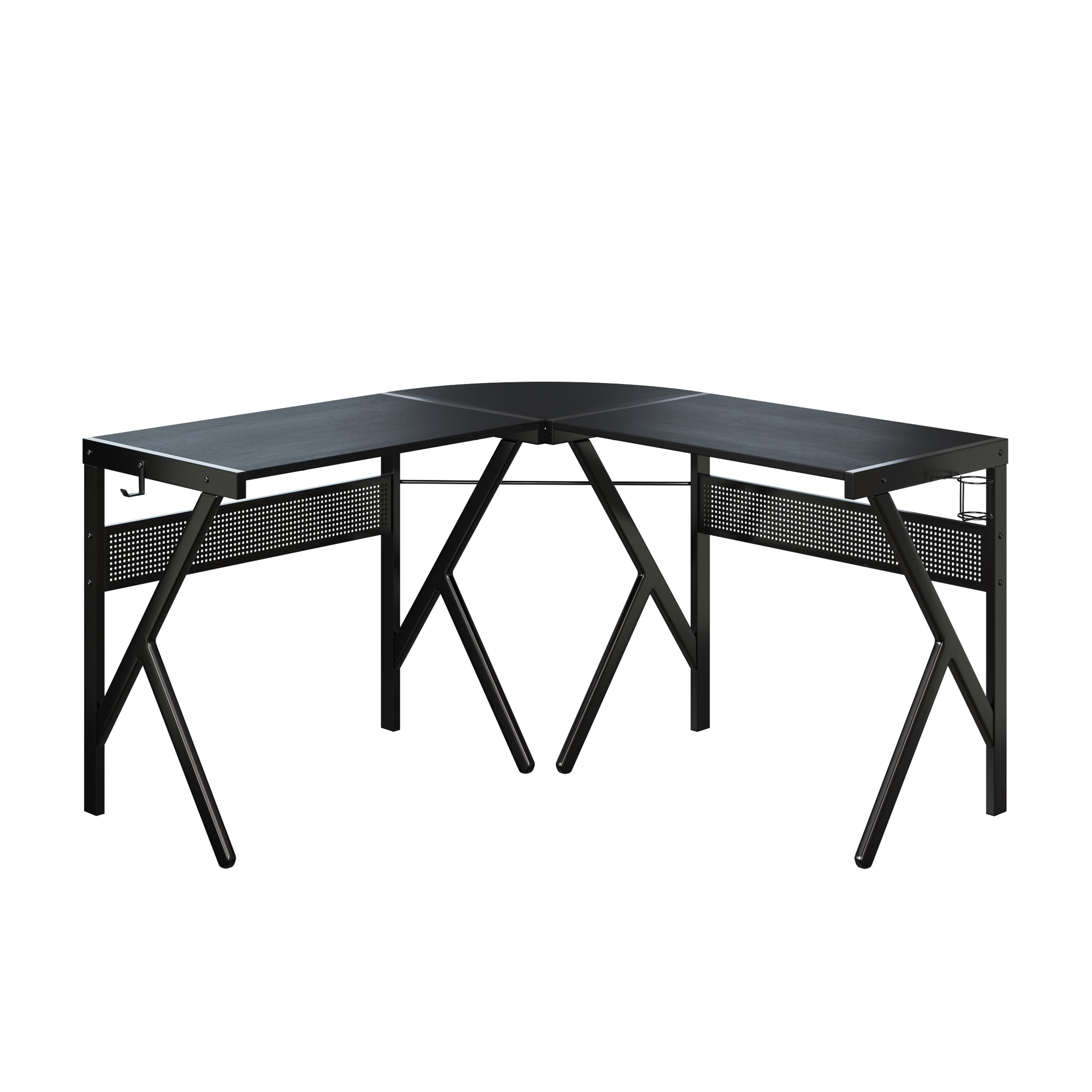 Lavish Home L Shaped Computer Desk with Headphone and Cup Holder Modern Style (Black) - Image 2