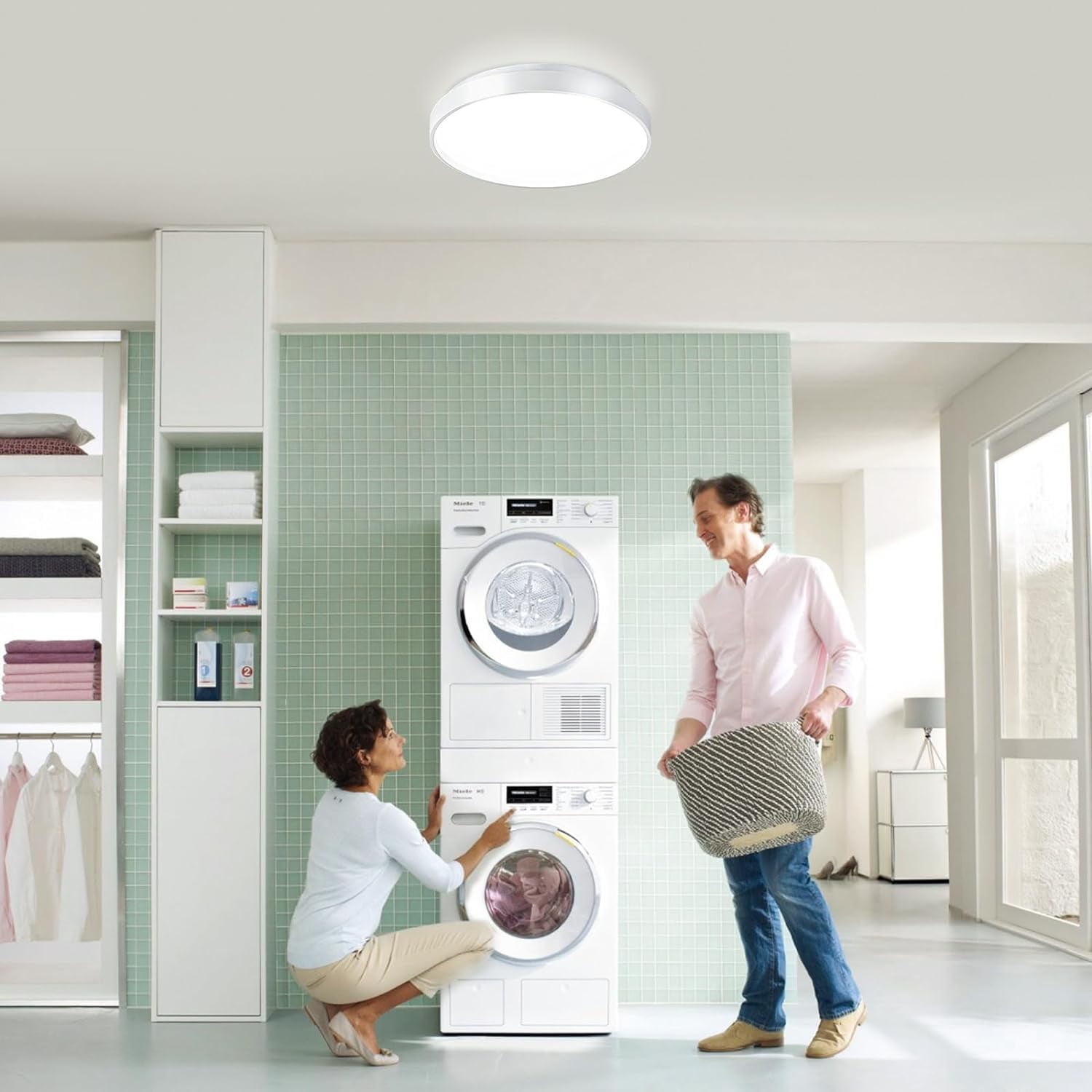 Depuley 13" White Flush Mount Ceiling Light Fixture, Low Profile Light White Thin Round Close to Ceiling Light for Kitchen, Bedroom, Living Room, 5 Color Adjustable 24W - Image 5