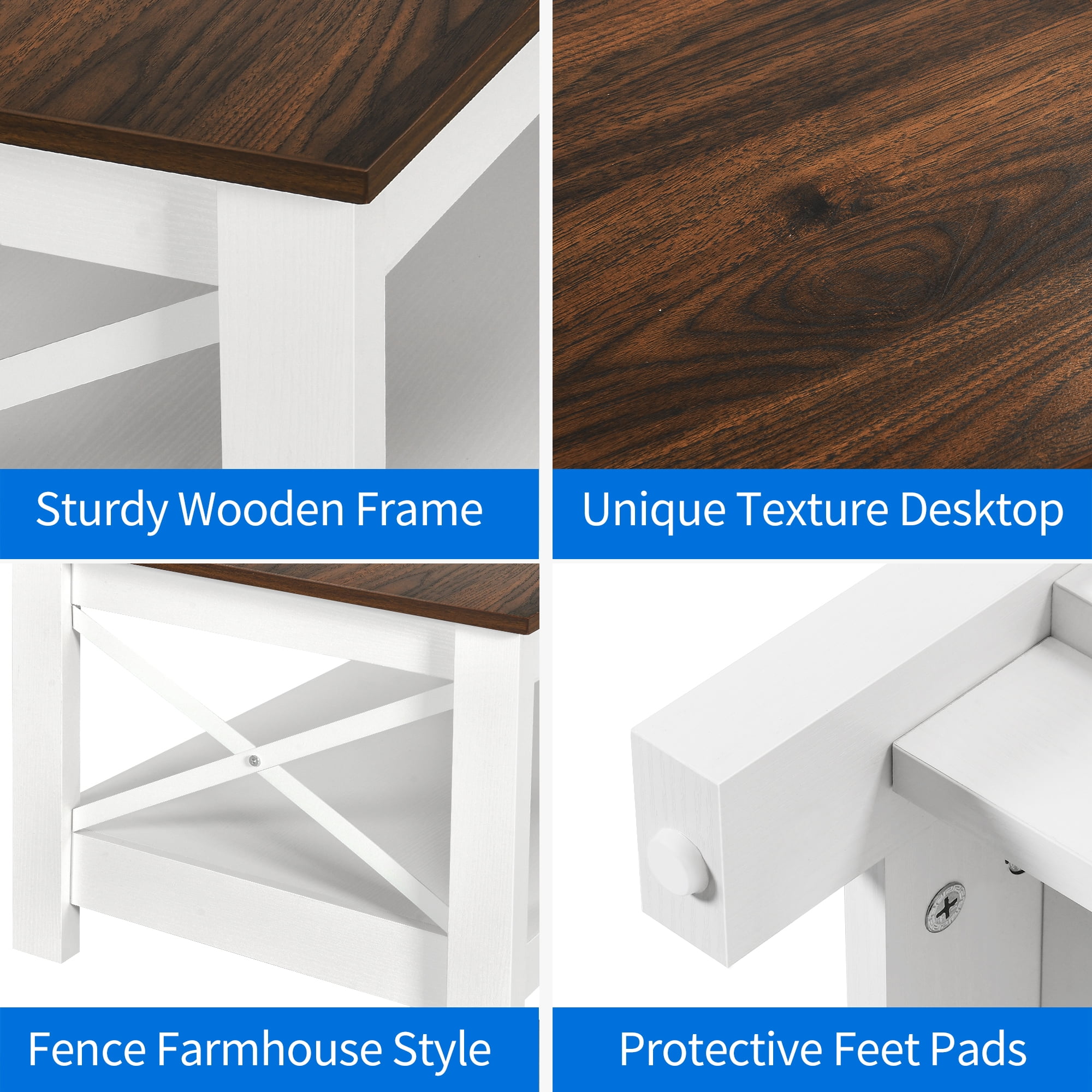 Dextrus Farmhouse 2-Tier Rectangular Wood Coffee Table, Brown/White - Image 3