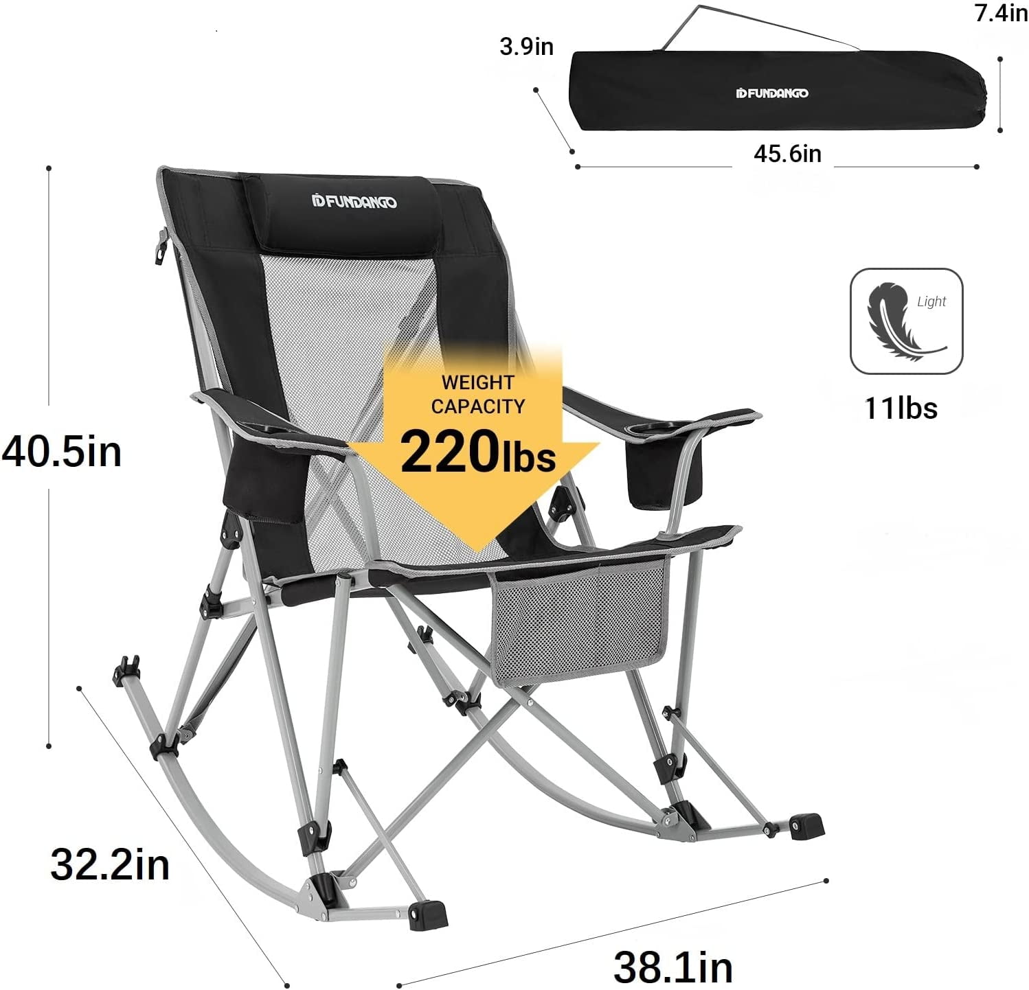 FUNDANGO Oversized Rocking Camping Chair for Adults Outdoor Folding Rocking Chair Lawn Chair Black - Image 5
