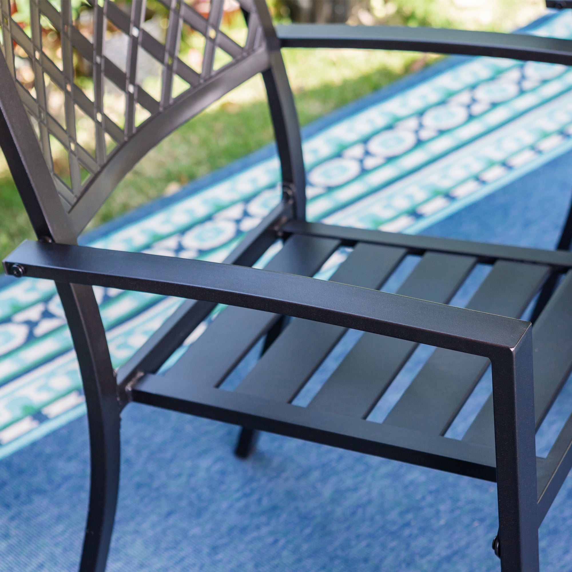 MF Studio 5-Piece Outdoor Patio Dining Set Modern Steel Furniture with 4 Slatted Armchairs and 1 Square Wood-like Table, Black - Image 9