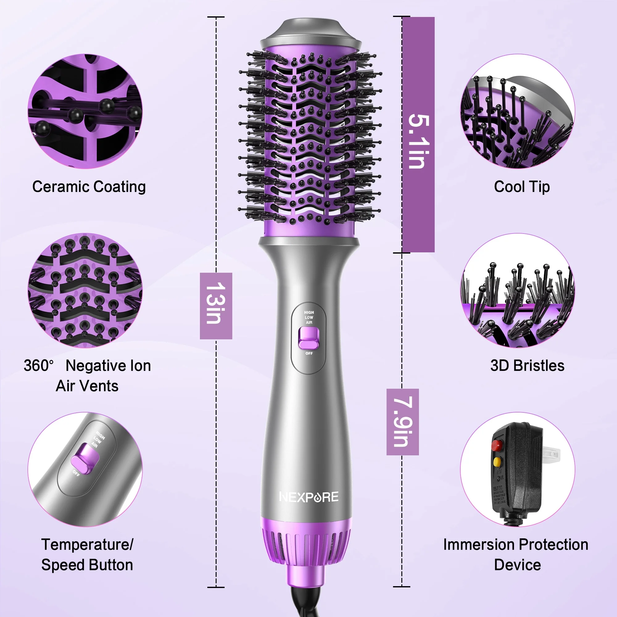 NEXPURE Hair Dryer and Blow Dryer Brush in One, New Upgrade 4 in 1 Hair Dryer Brush with Negative Ion Anti-frizz Ceramic Titanium Barrel - Image 3