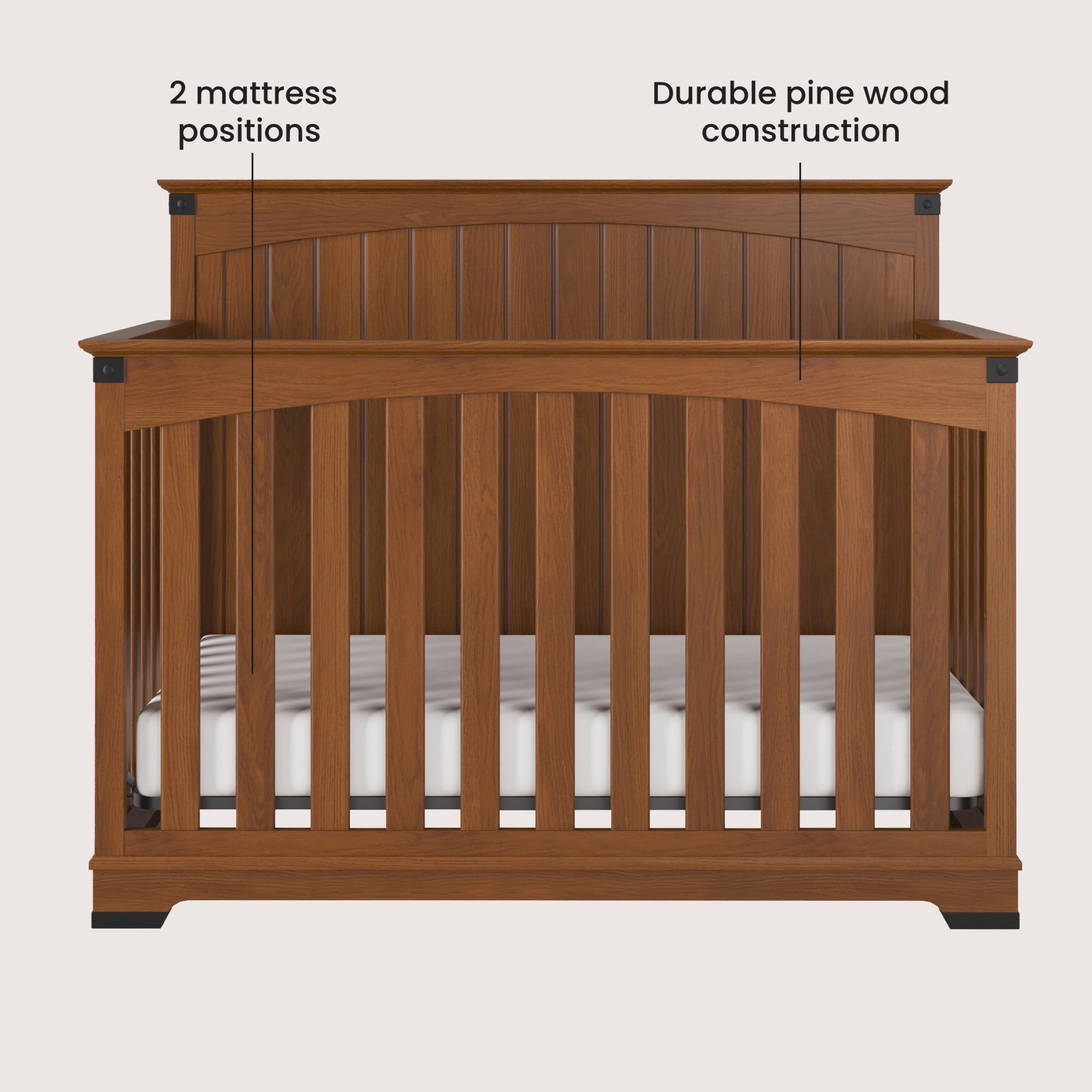 Child Craft Redmond 4-in-1 Full Panel Convertible Crib, Rustic Metal Detail, 2 Mattress Heights, Coach Cherry - Image 3