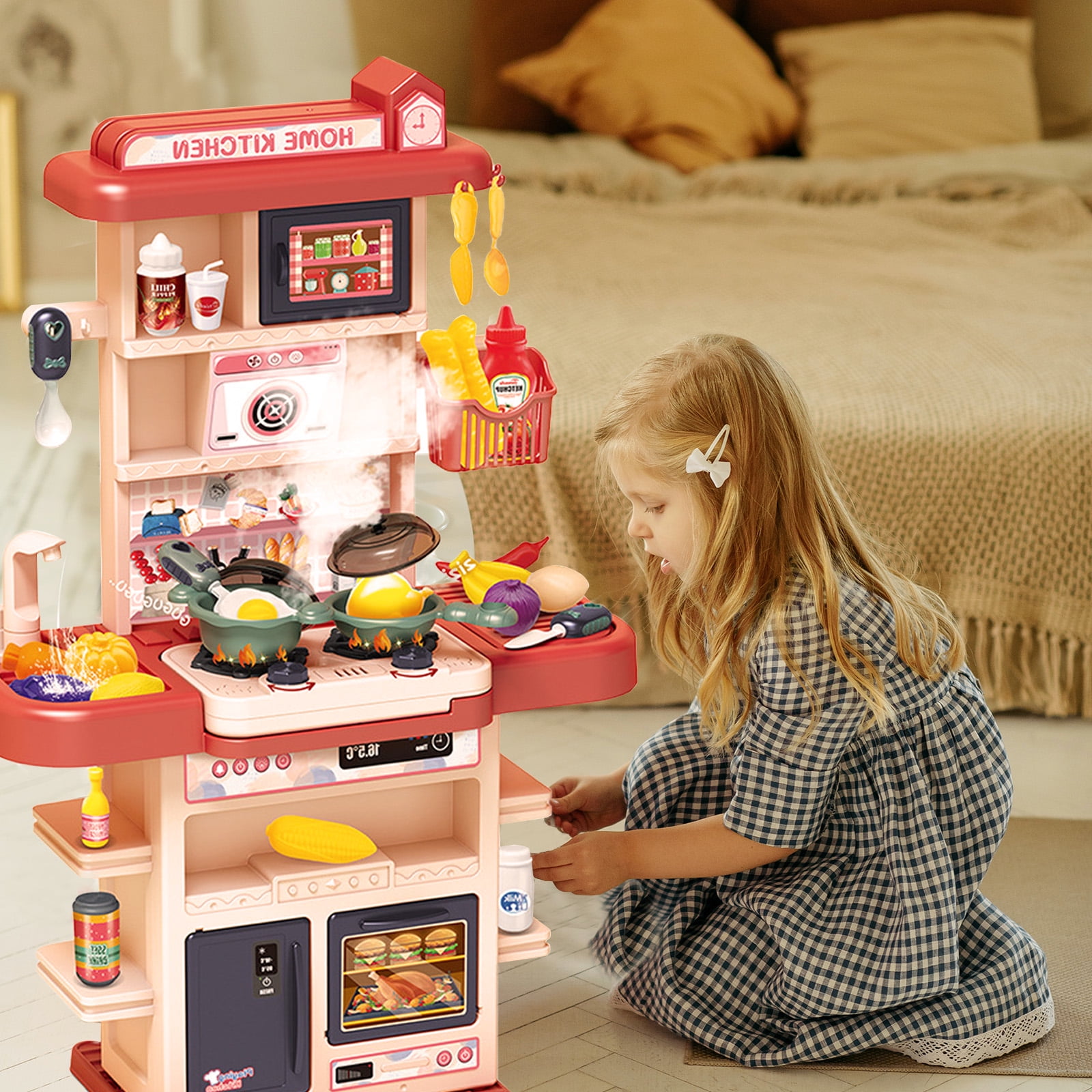 Kaimingweb Kids Play Kitchen Set – 43 Pcs Pretend Cooking Toys with Real Spray, Steam & Sound! Compact 29” Design for Small Spaces – Safe, Interactive Toddler Toy (Ages 3-8) - Image 9