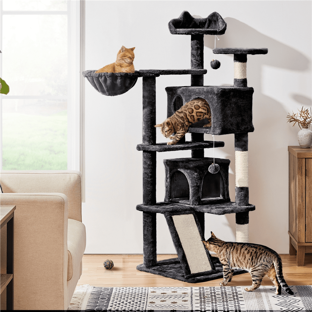 Renwick 57" Double Condos Cat Tree with Scratching Post Tower, Black - Image 8