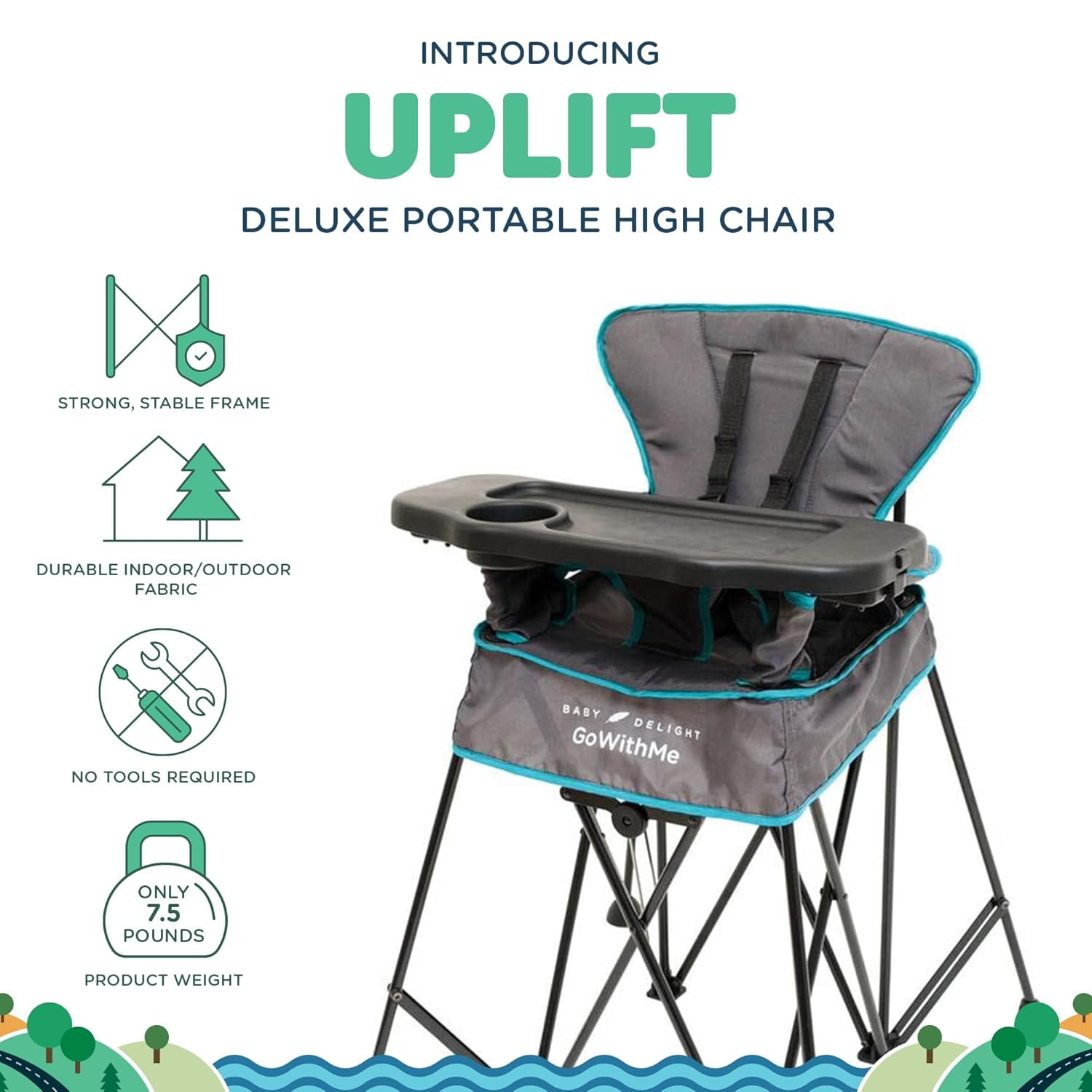 Baby Delight Go with Me Uplift Deluxe Portable High Infant Chair, Teal & Grey - Image 3