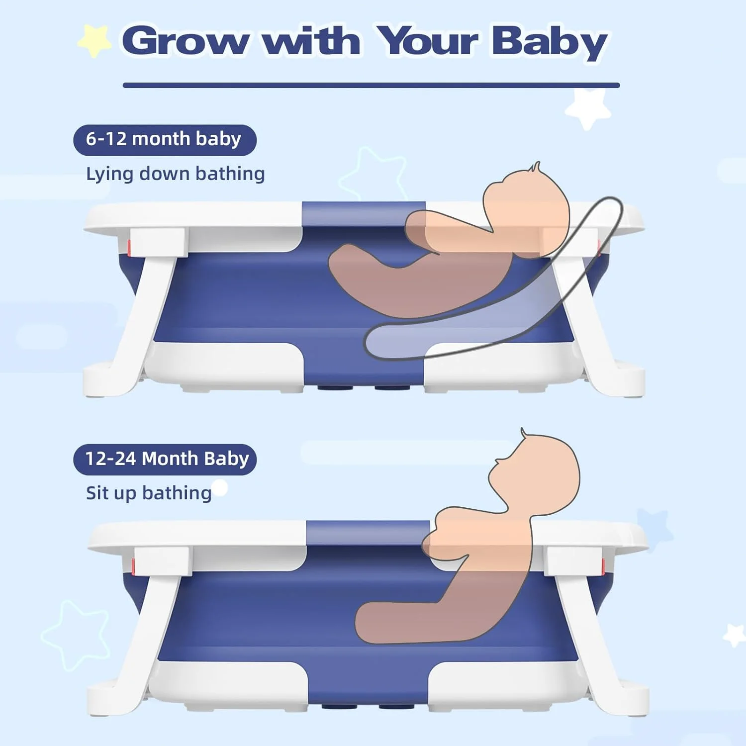 Prociv Foldable Baby Bathtub for Infants to Toddler,Portable Travel Bathtub Multifunctional Bathtub with Drain Hole, Baby Bathtub for Newborn 0-36 Month Gray (with Net) - Image 2