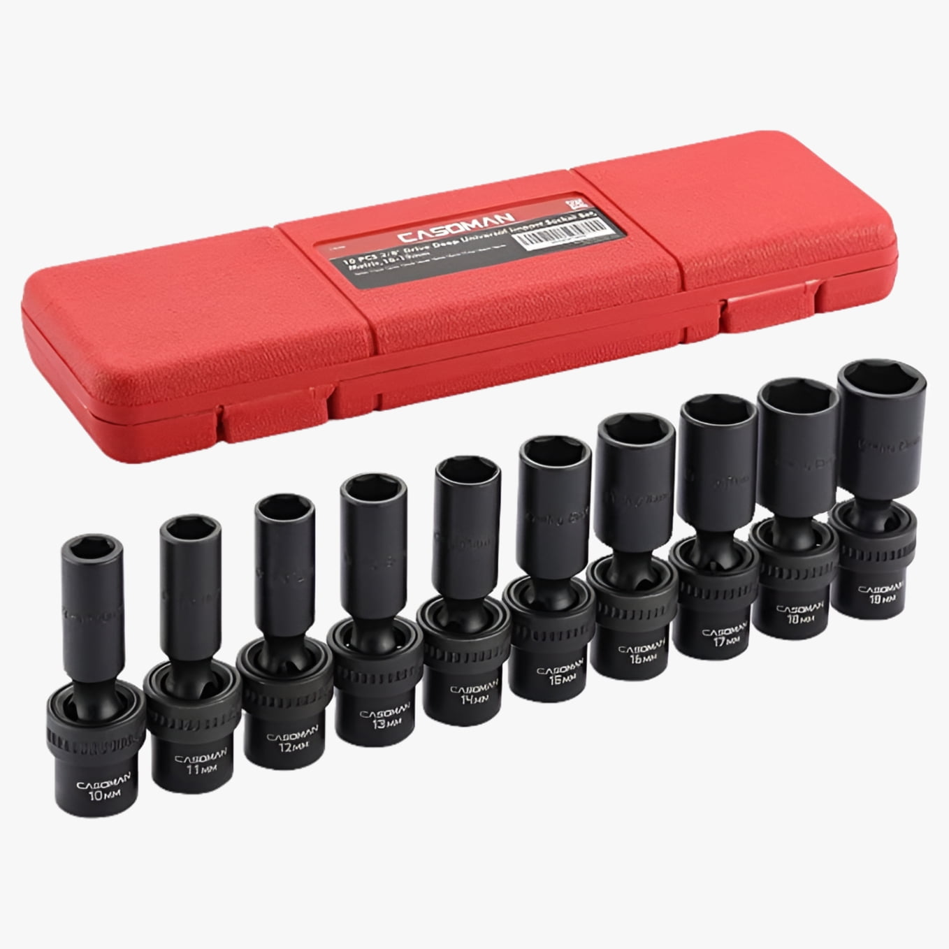 CASOMAN 10 Pcs 3/8" Drive Deep Standard Universal Impact Socket Set, 6 Point, CR-MO, Metric, 10-19mm - Image 3
