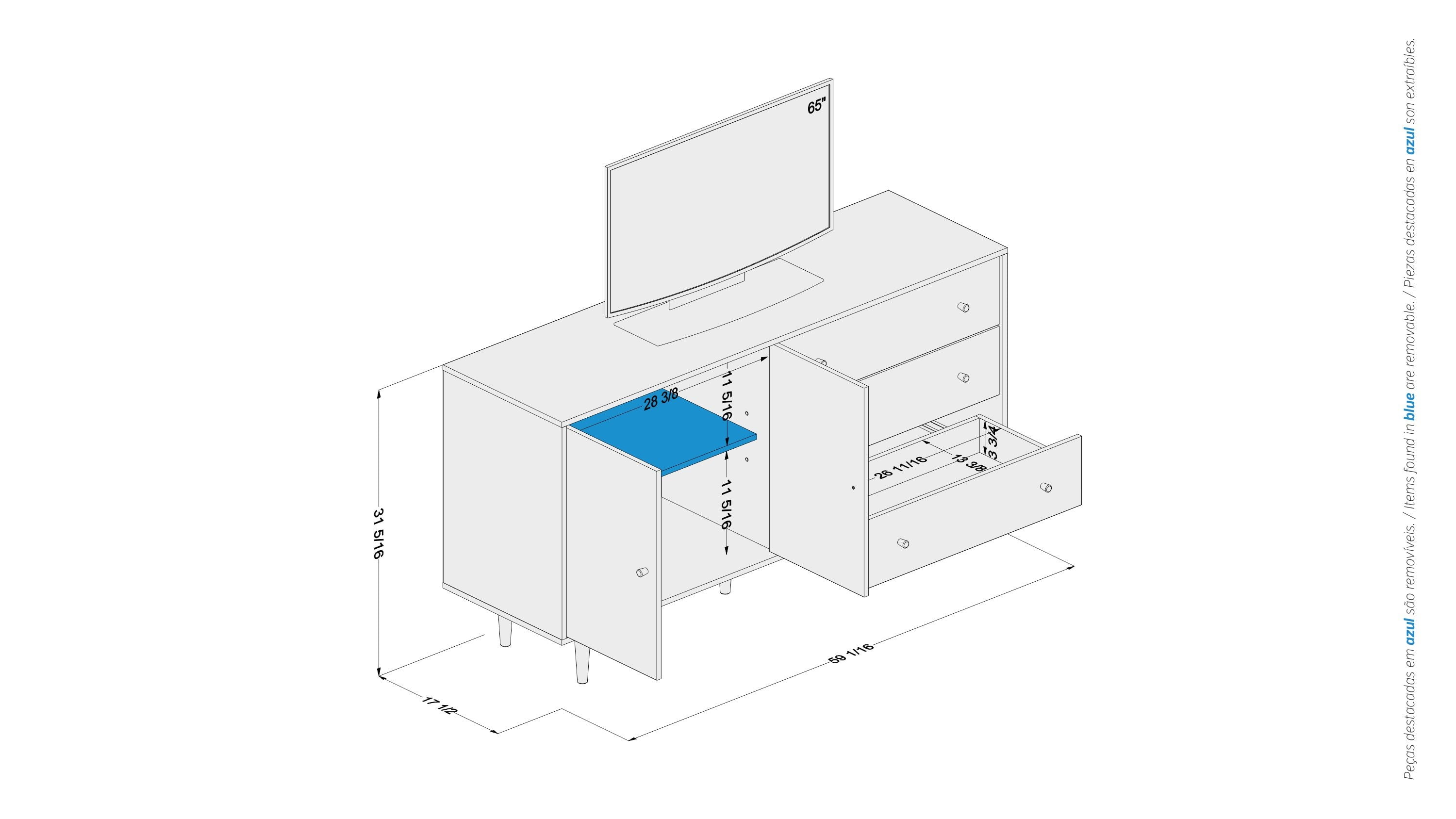 Polifurniture Pasadena Modern Sideboard with 2 Doors and 3 Drawers, White & Walnut - Image 14