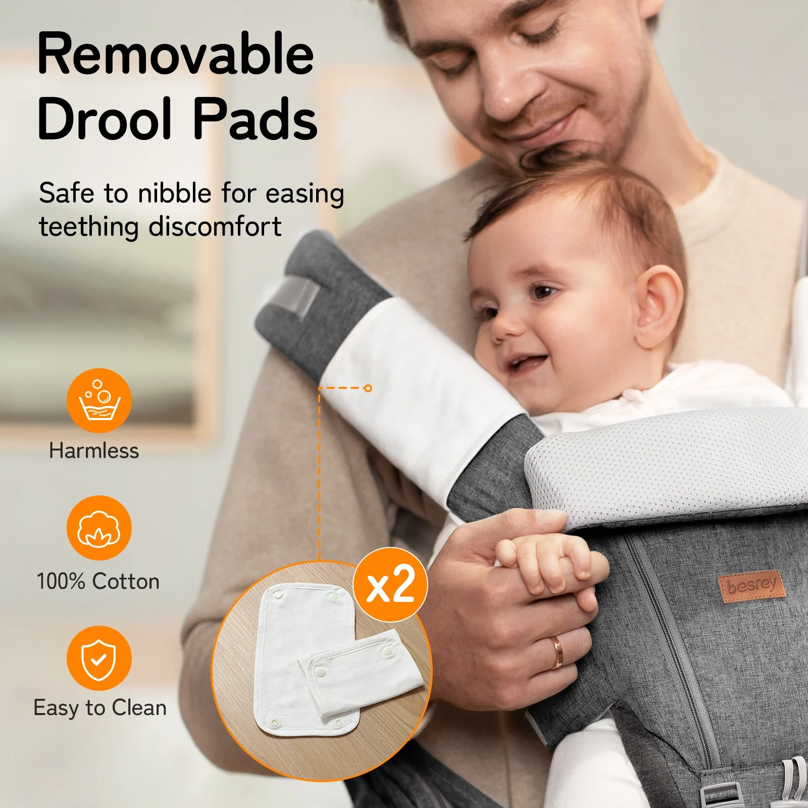 Besrey Baby Carrier with Hip Seat Newborn to Toddler, 7-45lb,Baby Body Holder Chest with Back Support,Gray - Image 2