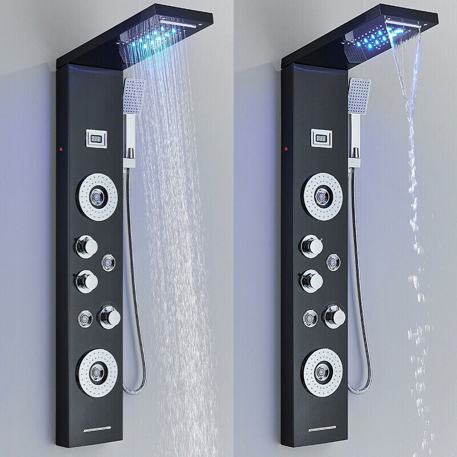 Zovajonia LED Shower Panel Tower System, Multi-Functions Shower Tower, Waterfall Showerhead, Shower Jets, Stainless Steel Rain Shower System Oil Rubbed Bronze - Image 6