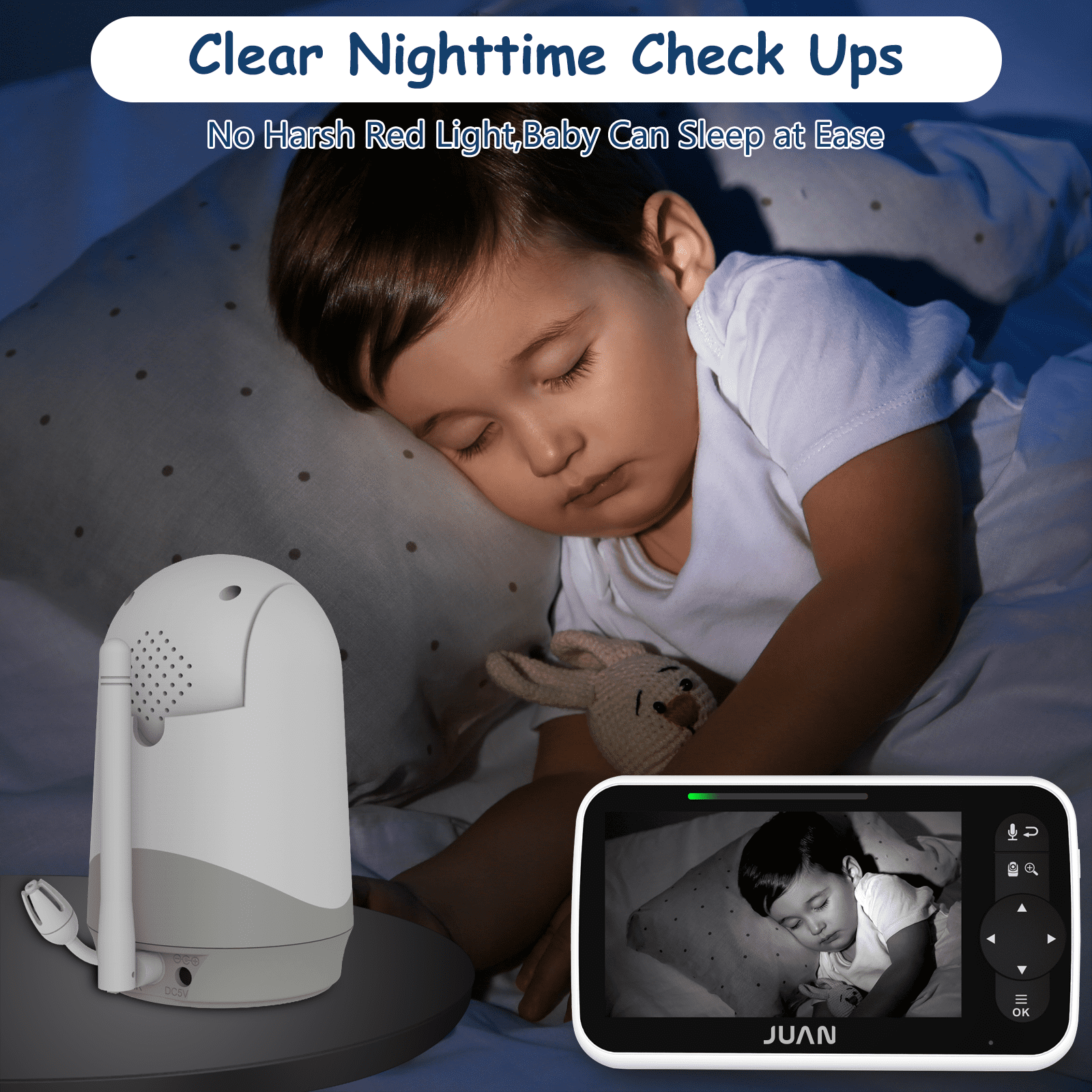 JUAN Baby Monitor with Camera and Audio, Video Baby Monitor with No Wifi, 5 inch Large LCD Screen - Image 7