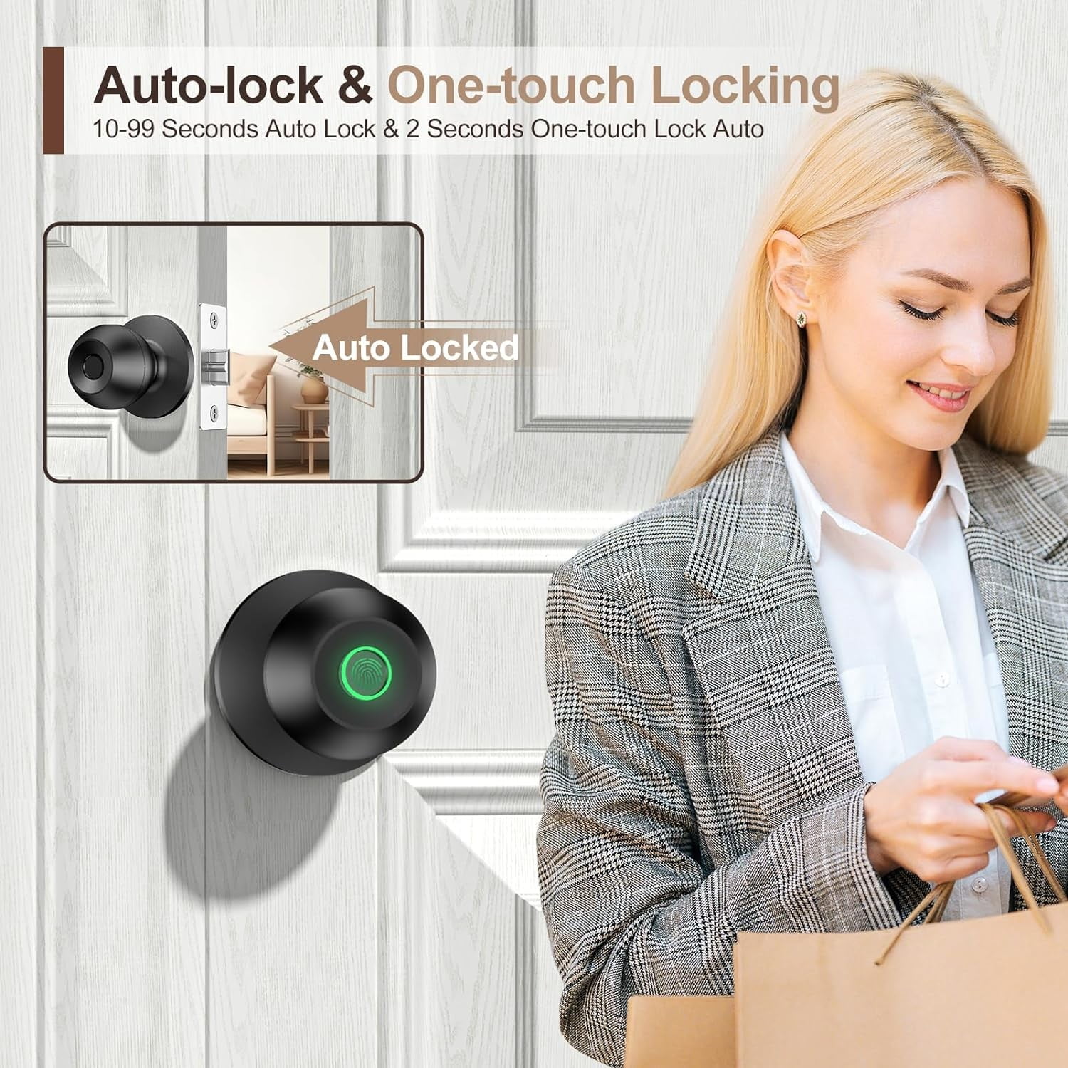 Smart Door Lock, Fingerprint Door Lock Knob with App Control, Suitable for Home, Cloakroom, Offices, Hotels (K10) - Image 2