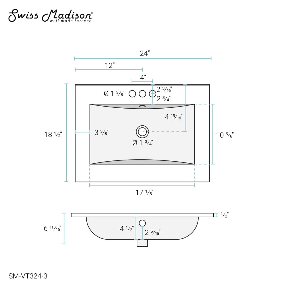 Swiss Madison Ceramic Glossy White 18.50 inch x 24.25 inch x 6.75 inch Bathroom Vanity Top - Image 5