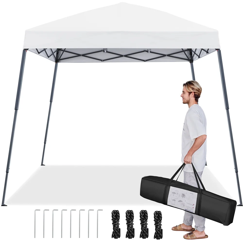 Alden design Pop-Up Canopy Outdoor Tent with Carrying Bag Sandbag Ropes Pegs, White - Image 7
