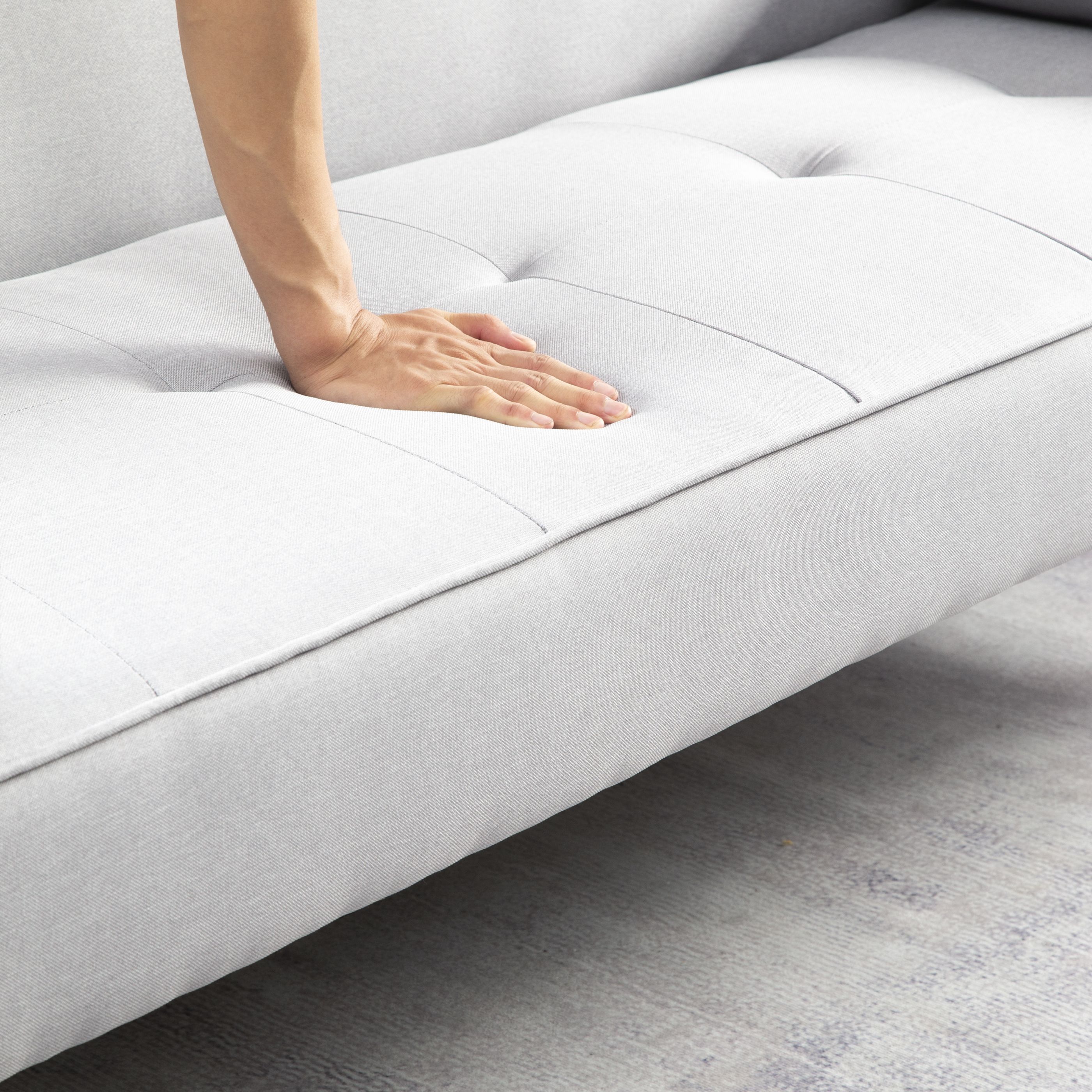 Leumius Modern Linen Reclining Futon Sofa with Pillows, Light Gray - Image 7