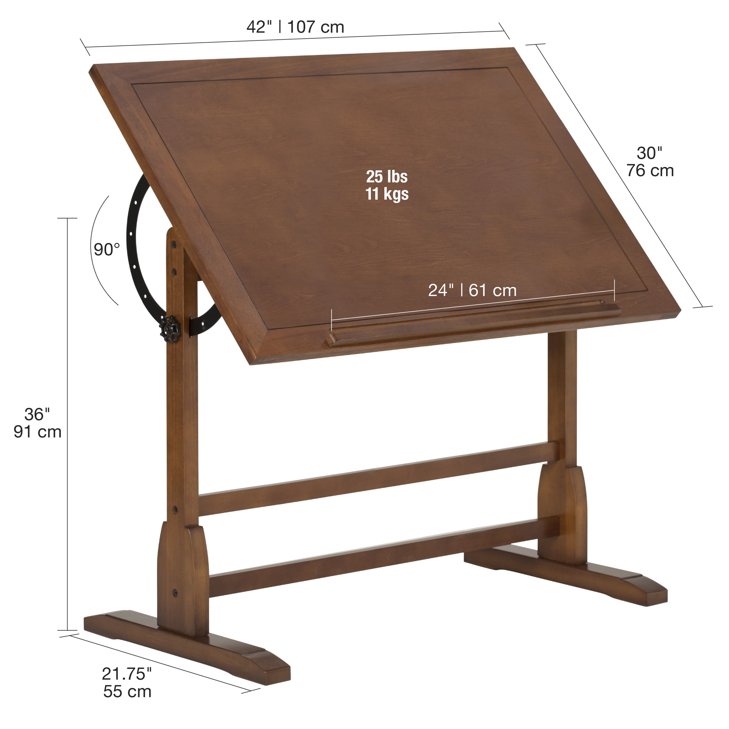 Studio Designs Vintage Solid Wood Drawing/Drafting Table with 42" x 30" Adjustable Tilting Top - Image 7