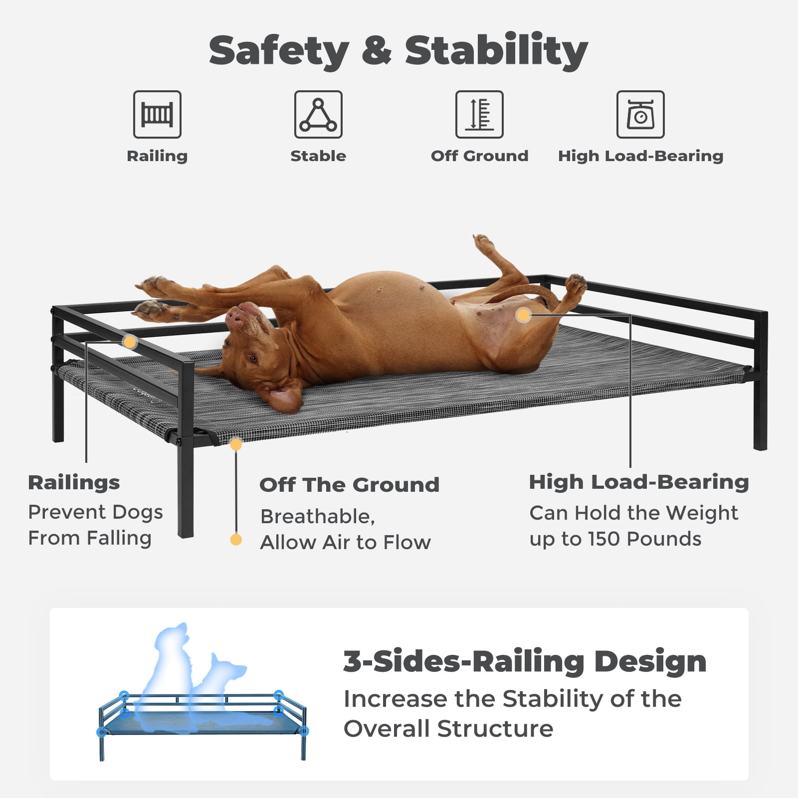 Veehoo Metal Elevated Dog Bed, Cooling Raised Pet Cot Washable Mesh Indoor, X Large, Black Silver - Image 7