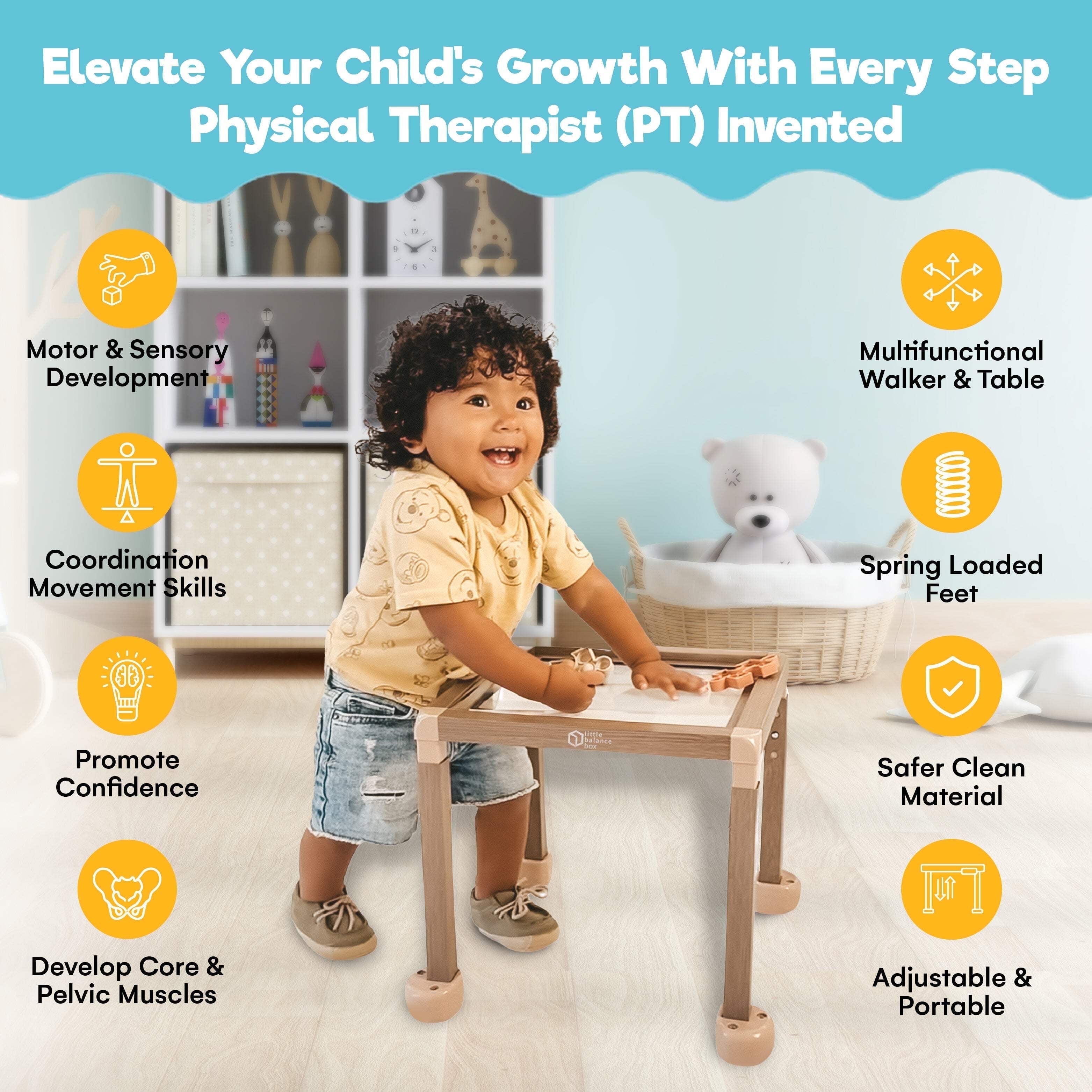 InspiraSpark Little Balance Box Grow - PT Designed Adjustable Montessori Baby Push Walker & Activity Table, Safe Spring Feet - Image 7