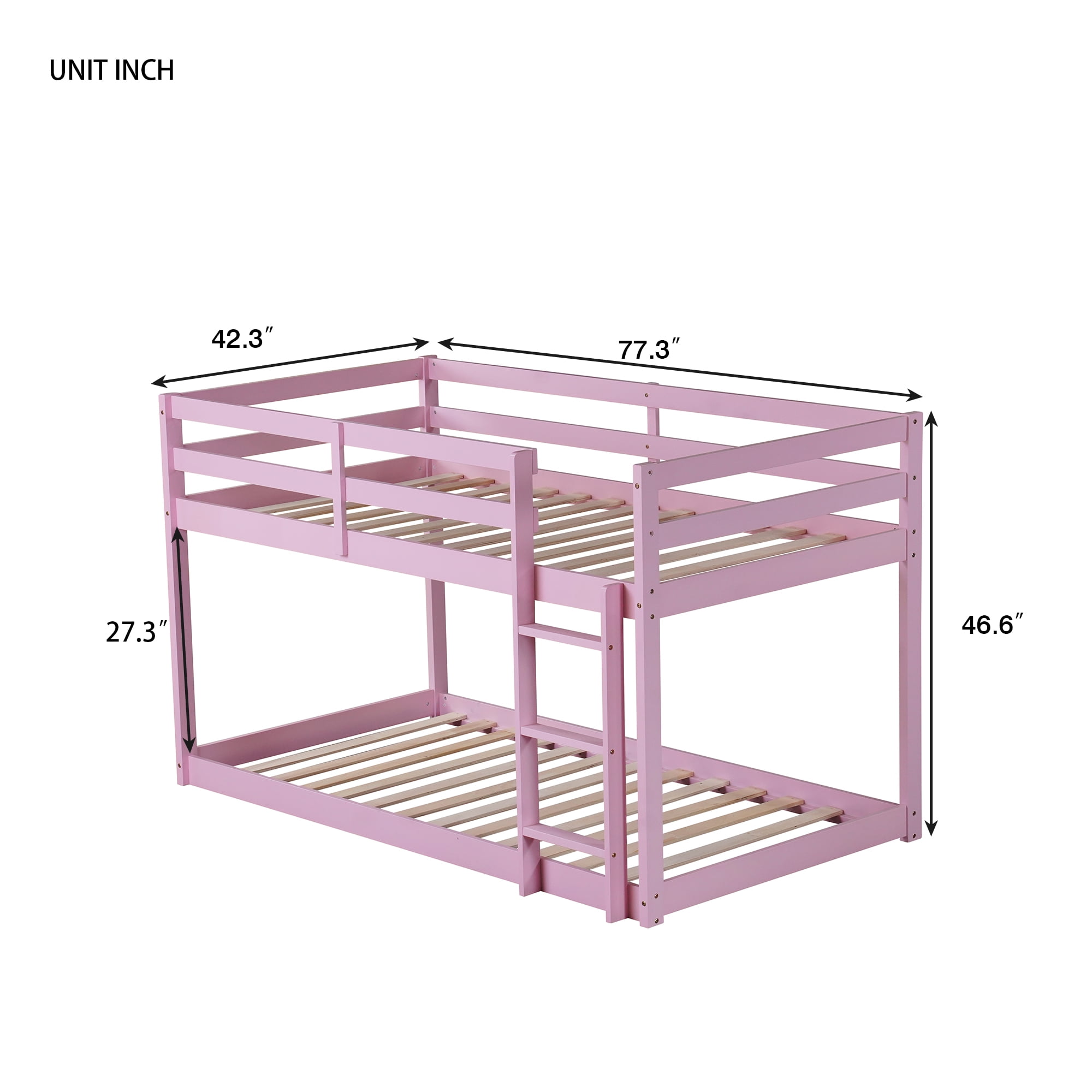 Miniyam Twin over Twin Bunk Bed with Ladder for Kids and Teens, Light Pink - Image 7