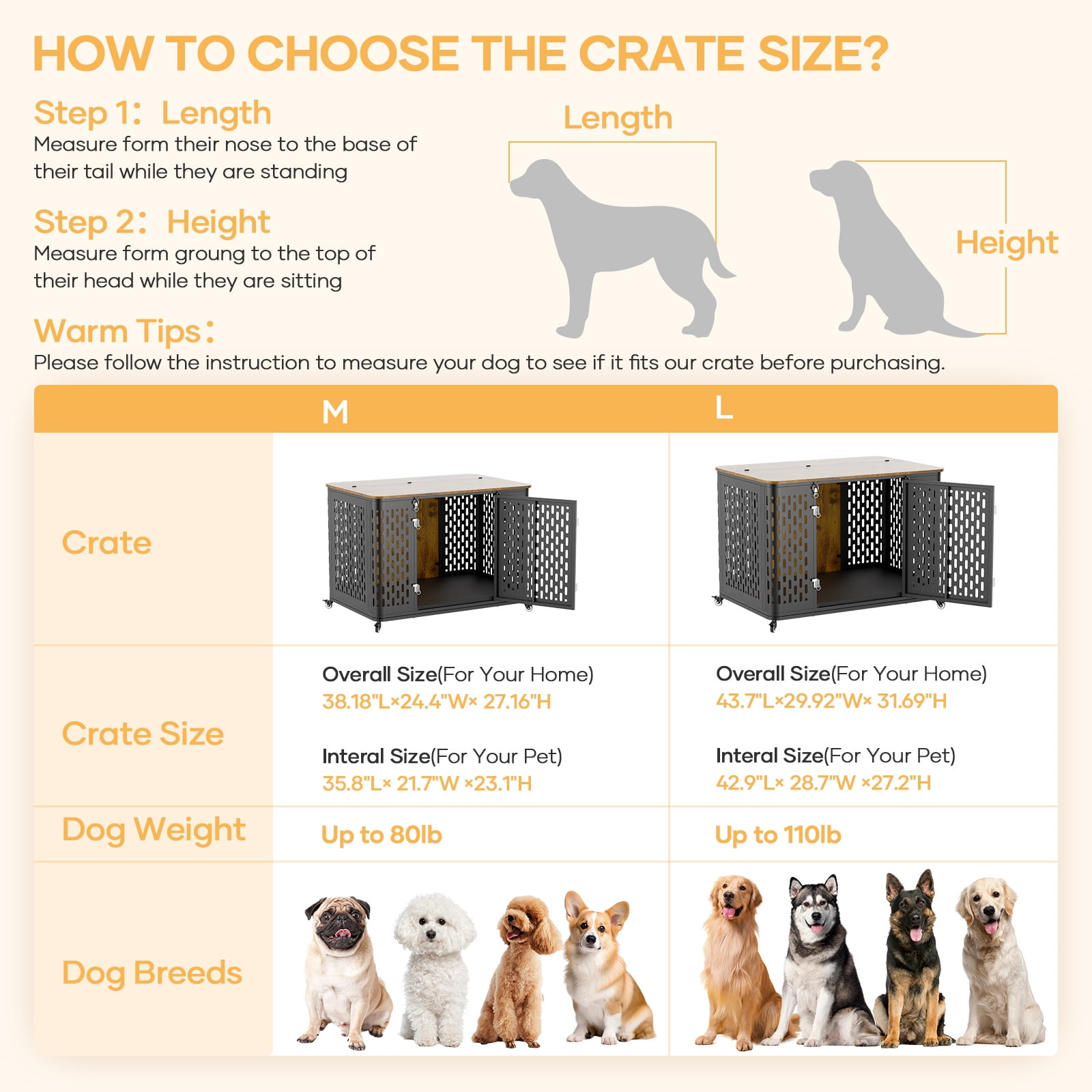 Naipo XL Heavy Duty Dog Crate Furniture, 43.7" Large Metal Dog Kennel, Chew Proof Prevent Escape for High Anxiety Dogs, Indoor Indestructible Dog Kennel, Rustic Brown - Image 9