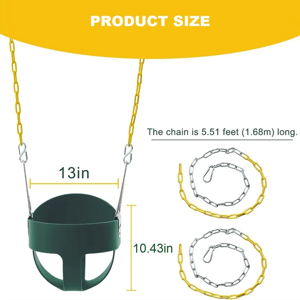 EOTVIA Toddler Swing, Heavy Duty High Back Full Bucket Toddler Swing Seat with Coated Chains, Green Baby Swing Outdoor Swing Set Accessories for Backyard Ourdoor Indoor, Easy Install,Support 330lbs - Image 6