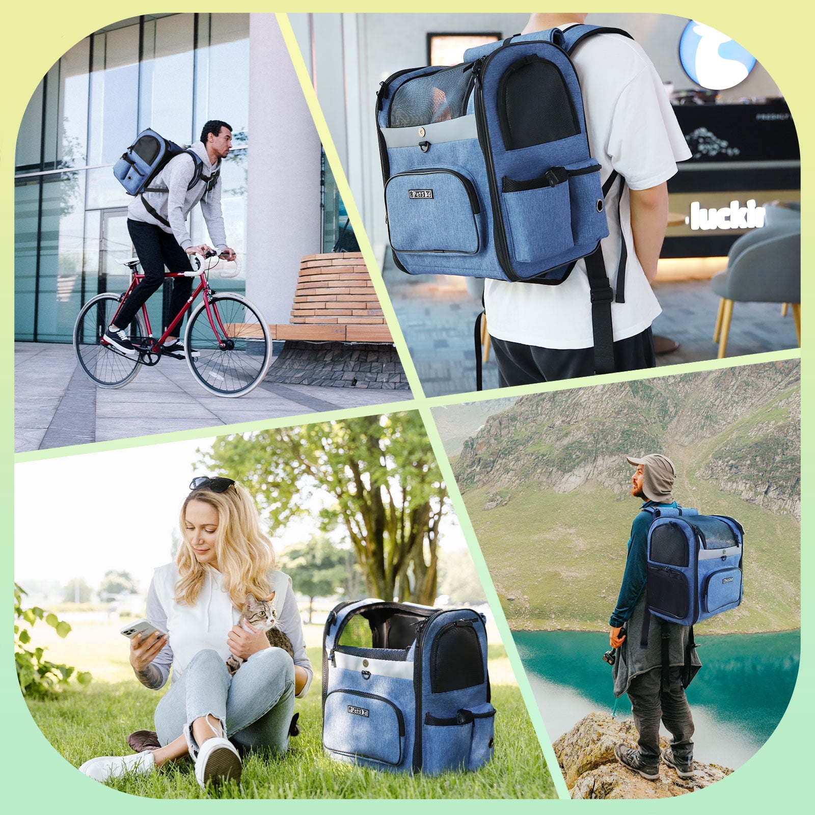PETSKD Pet Carrier Backpack for Dogs Cats, 13x11x16.5 inches Outdoor Travel Backpack with with Safety Lock Zipperl, Large Space Foldable Backpack for Pets Under 20 lbs, Blue - Image 7