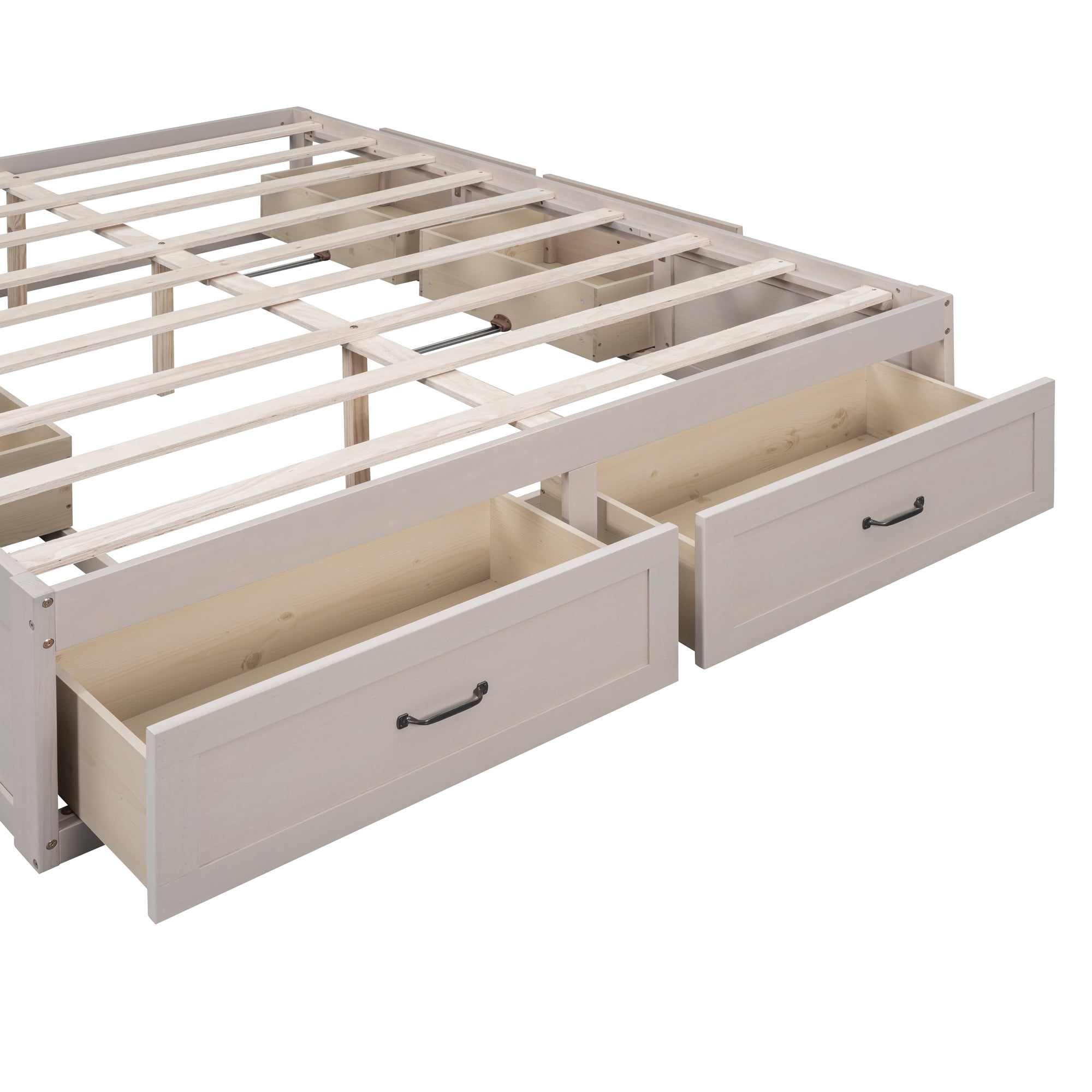 Euroco Wood Queen Size Platform Bed with 6 Drawers for Kids Teens Adults, Antique White - Image 10