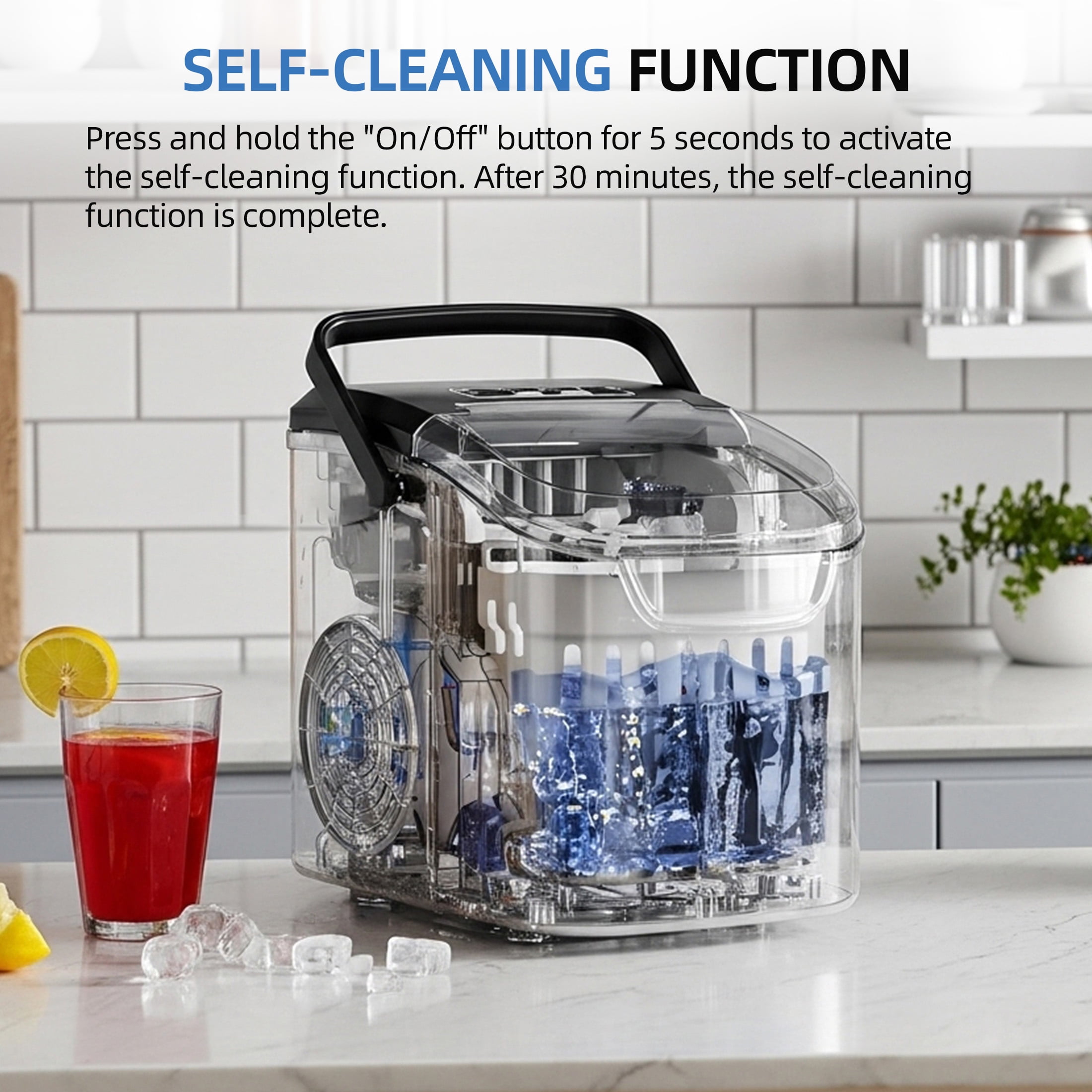 Auseo Countertop Ice Maker, 2 Sizes of Bullet Ice, 26Lbs/24H, 8 Ice Cubes in 6 Mins, Portable Ice Machine with Self-Cleaning for Home/Party/Travel/Camping (Black) - Image 7