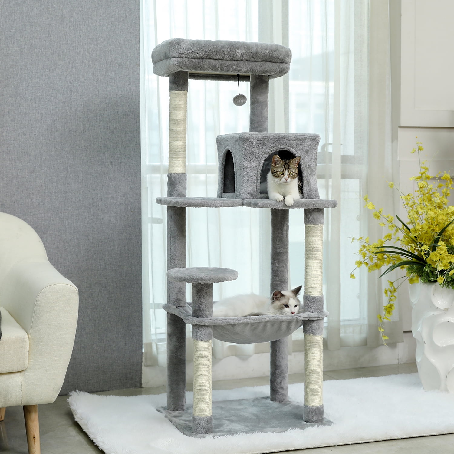Pawz Road Cat Tree for Large Cats 56"Tall Cat Tower Condo with Scratching Post for Indoor Cats,Gray - Image 8