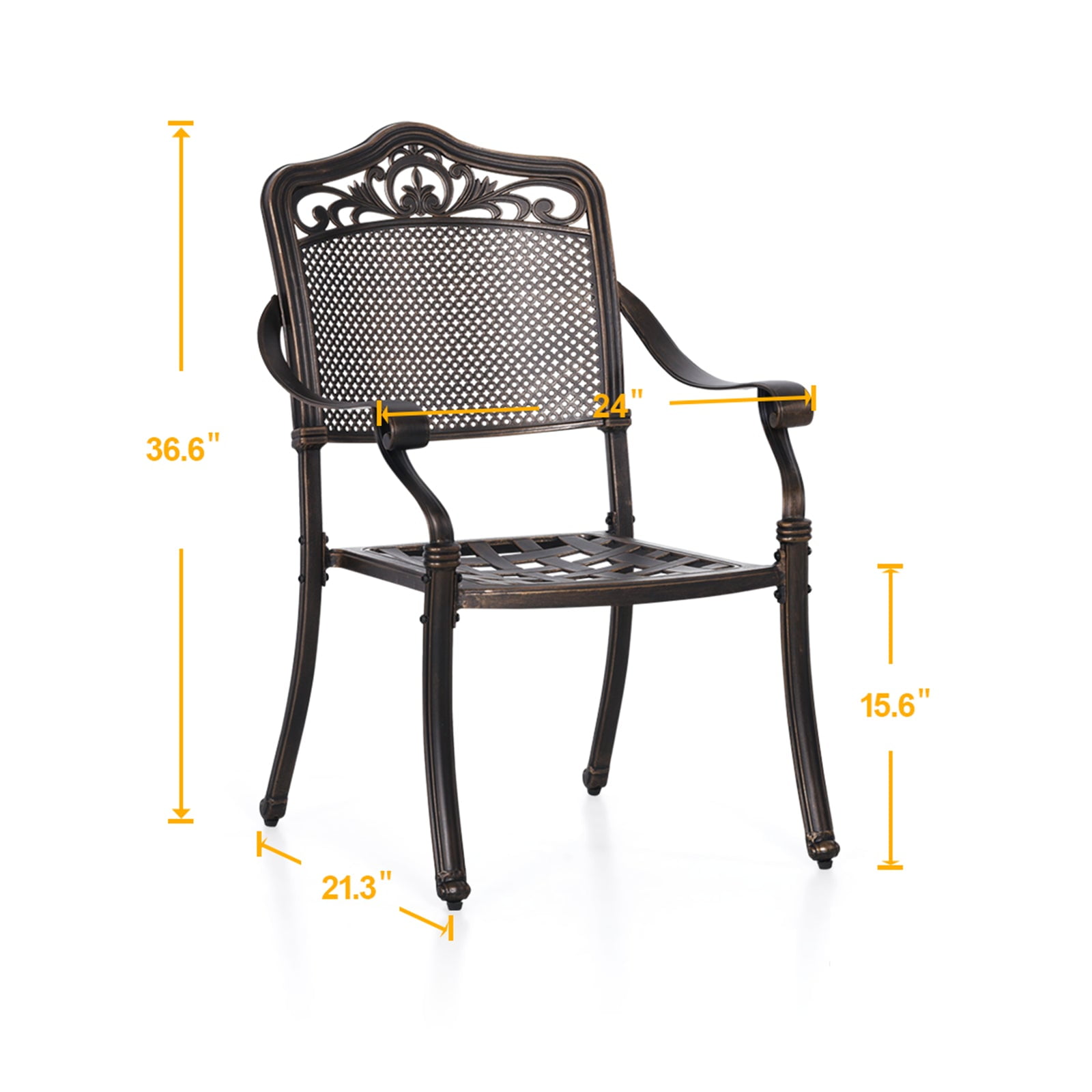 MF Studio 2-Piece Cast Aluminum Outdoor Patio Dining Chairs with Curvy Appearance, Antique Bronze - Image 2