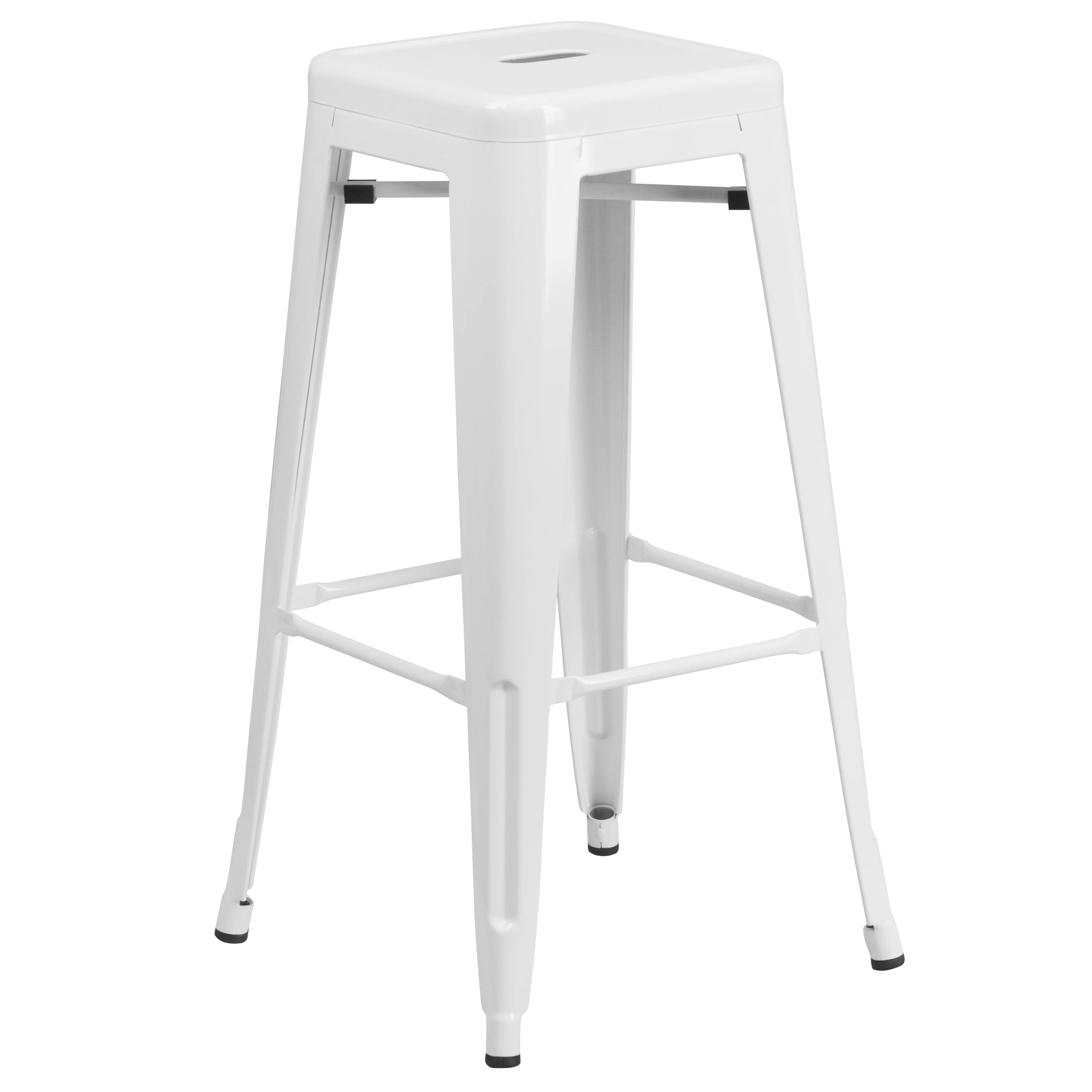 Flash Furniture Boyd Commercial Grade 30" Round White Metal Indoor-Outdoor Bar Table Set with 2 Square Seat Backless Stools - Image 2