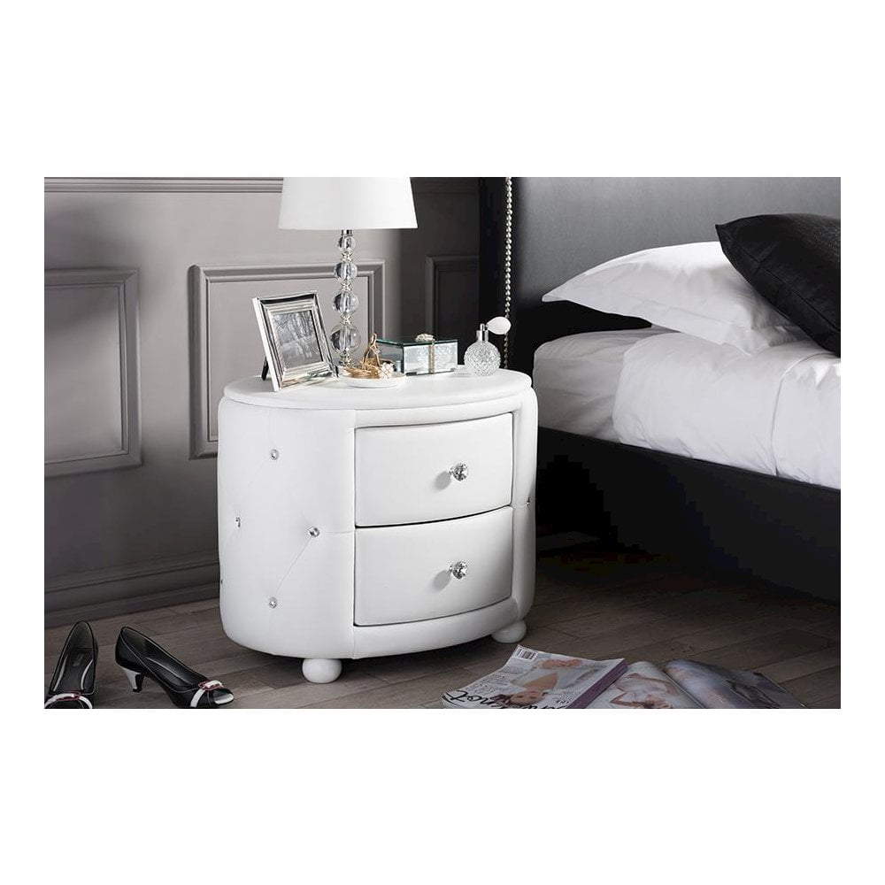 Davina Hollywood Glamour Style Oval 2-drawer White Faux Leather Nightstand - Image 4