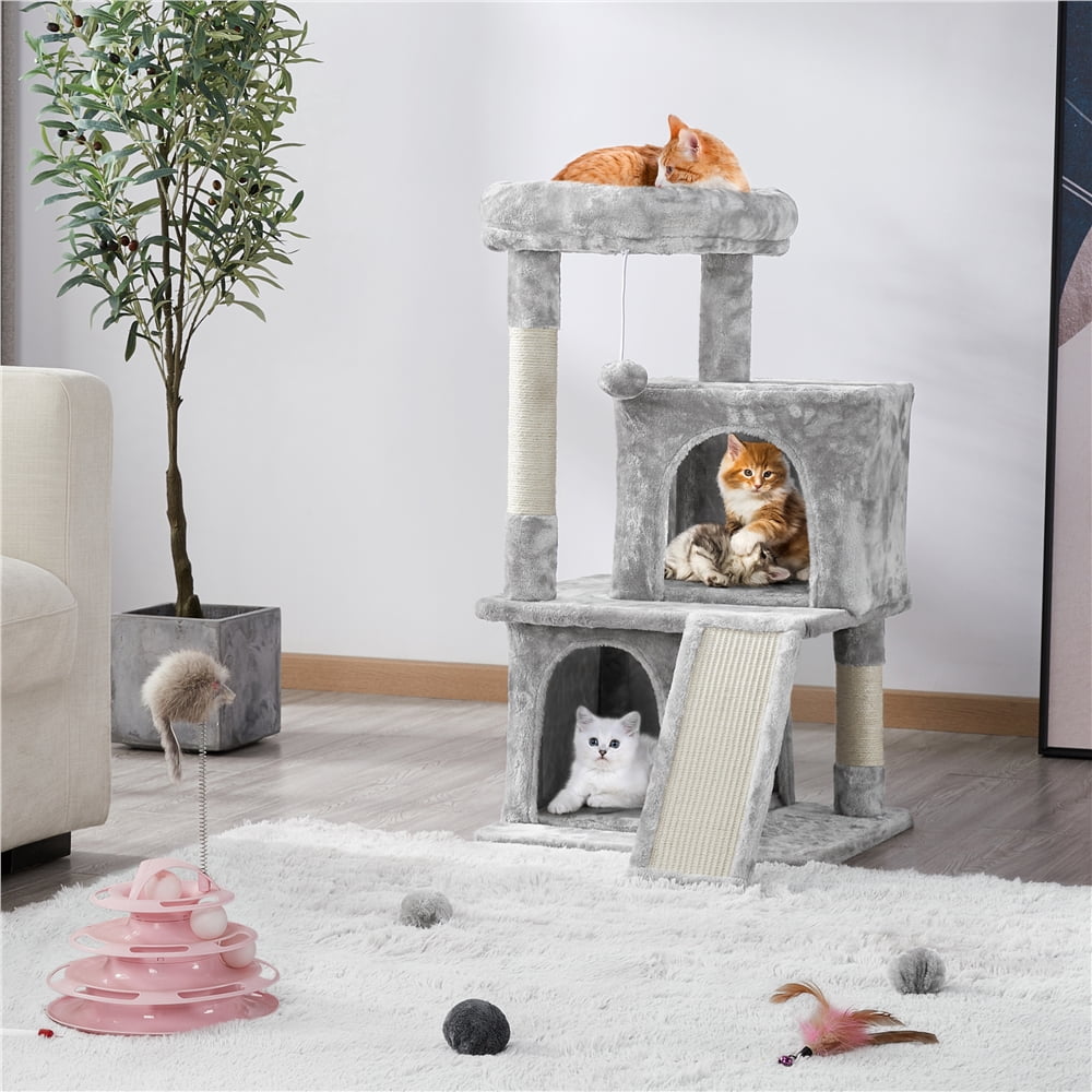 3 Tiers Multilevel Cat Tower Cat Tree with Condos Light Gray - Image 8