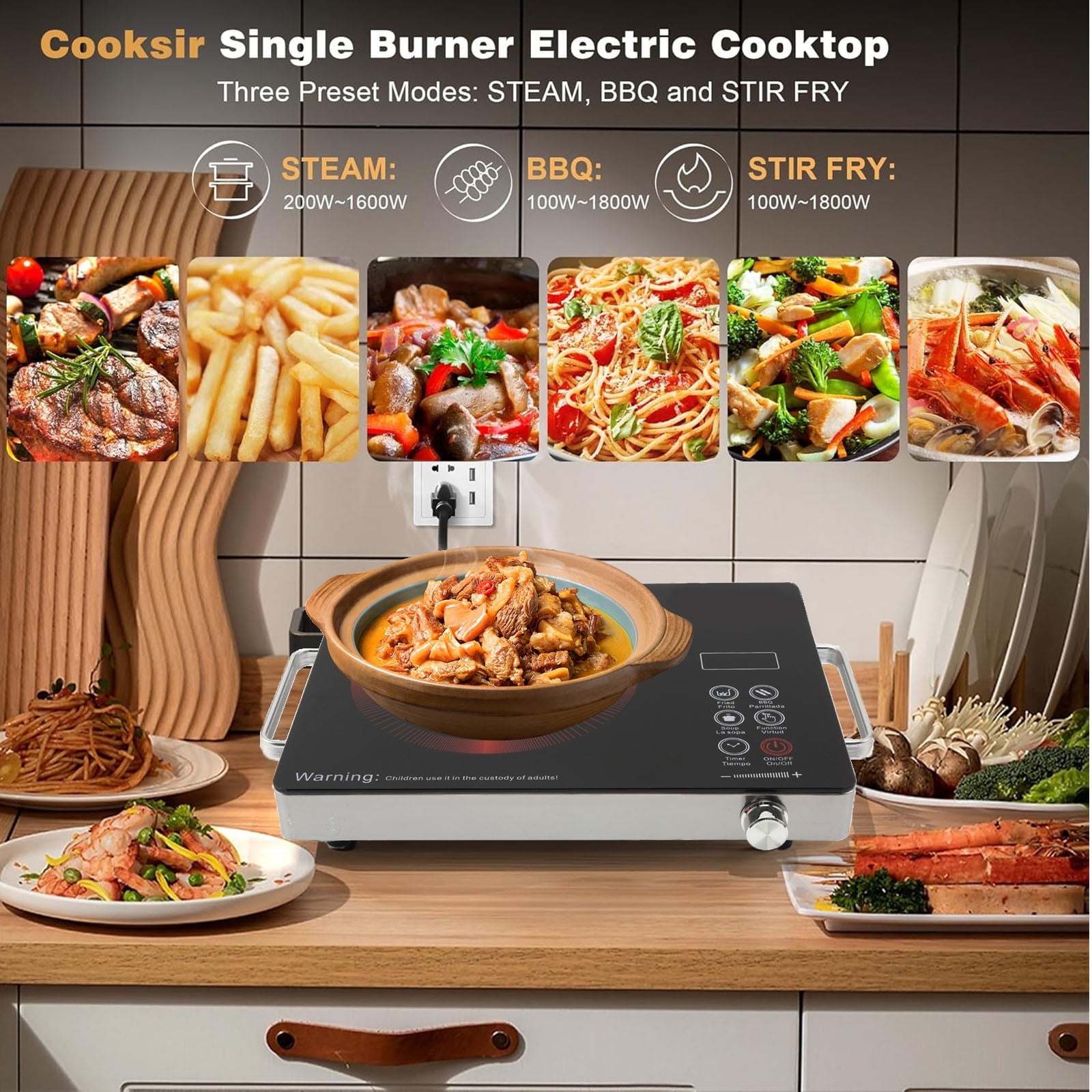 SAVALETOR Electric Cooktop Single Burner,3500W Portable Cooktop Countertop Waterproof,Multifunction Electric Induction Hot Plate Cooker with Touch Control Panel 4 Hours Timer(110V) - Image 10