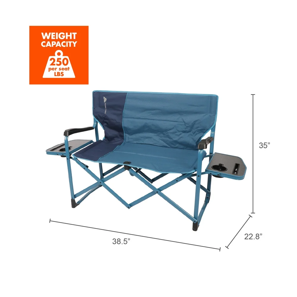 Ozark Trail Director's Camping Loveseat with Side Tables, Blue - Image 2