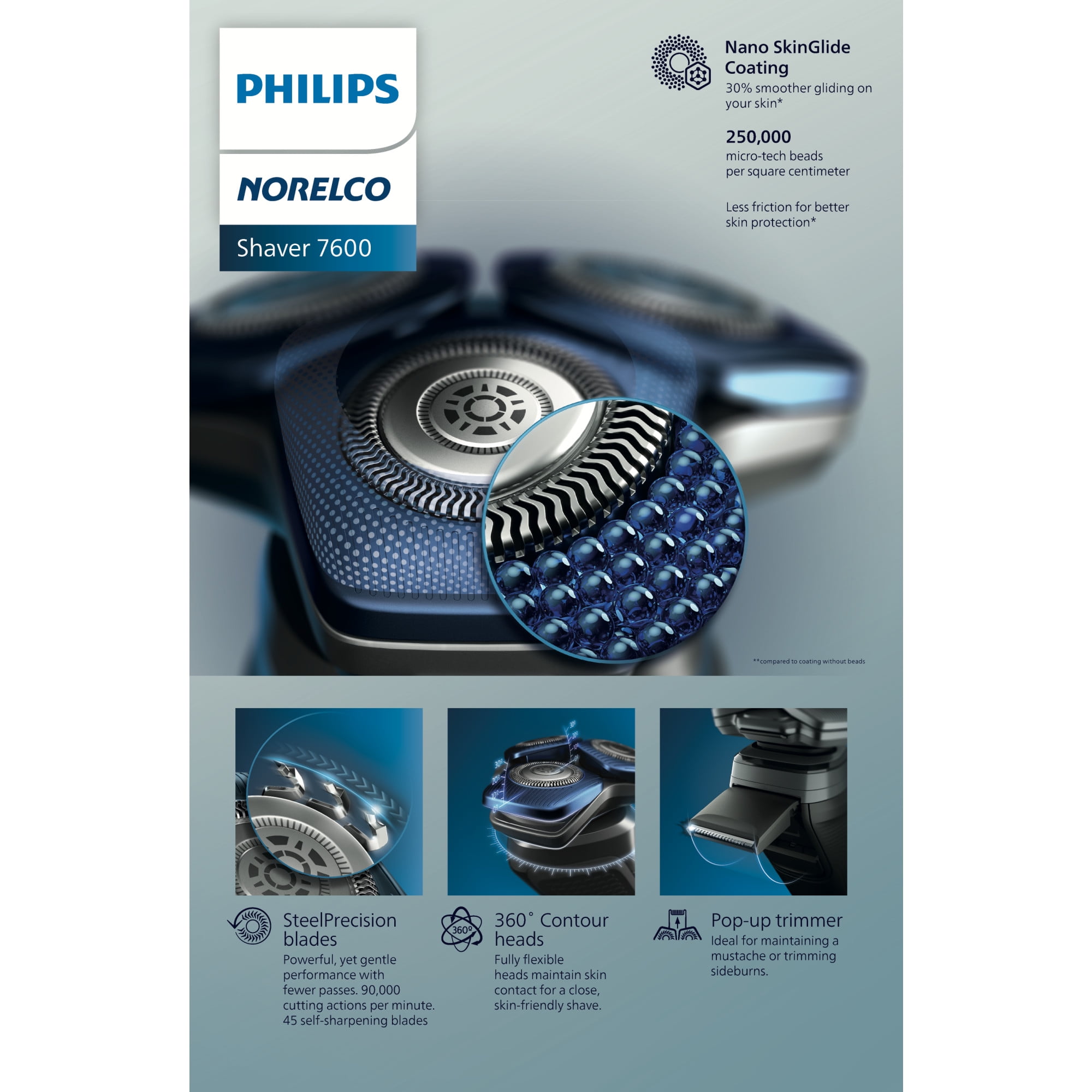 Philips Norelco Shaver 7600, Rechargeable Wet & Dry Electric with Pop-Up Trimmer, S7886/84 - Image 6