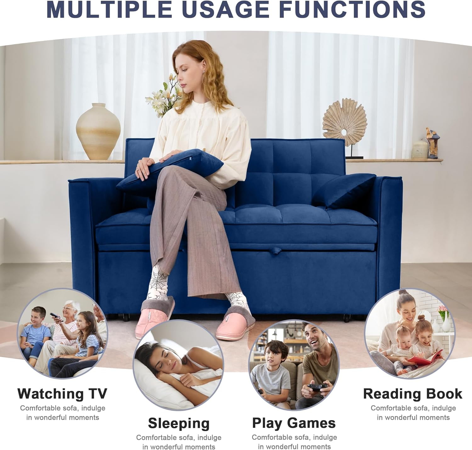 DEALTOPS Loveseat Sleeper Sofa Bed, Pull-Out Couch - Full Size Blue - Image 5