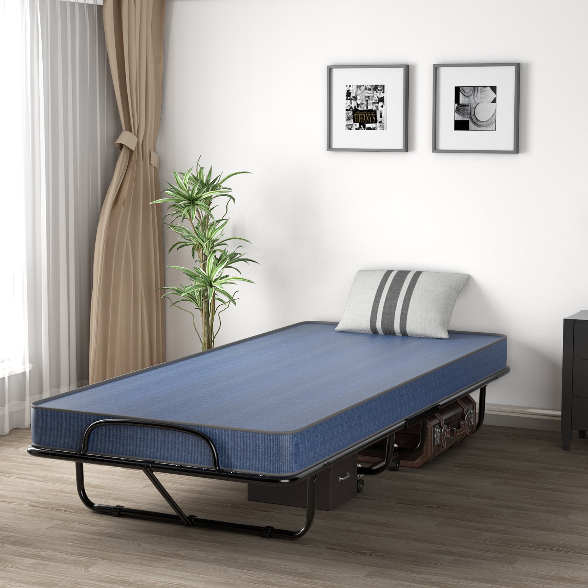 Gymax Folding Bed with Mattress Portable Rollaway Guest Cot Memory Foam Made in Italy Navy - Image 3