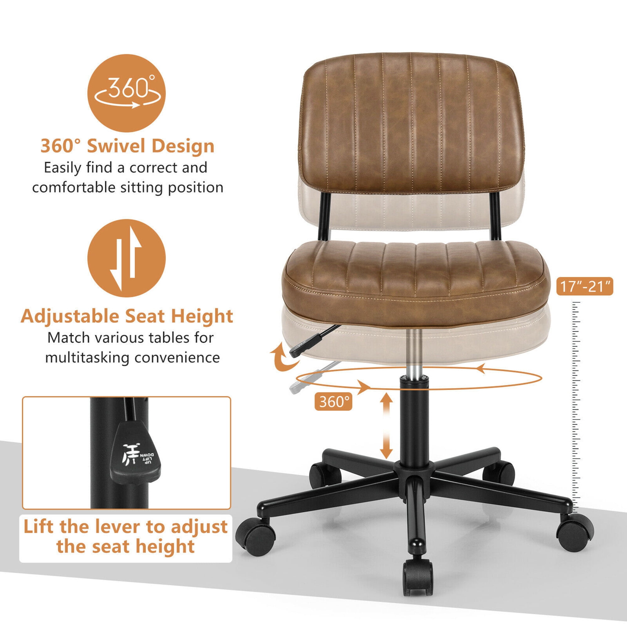 Gymax PU Leather Adjustable Swivel Office Chair w/ Backrest Brown - Image 3