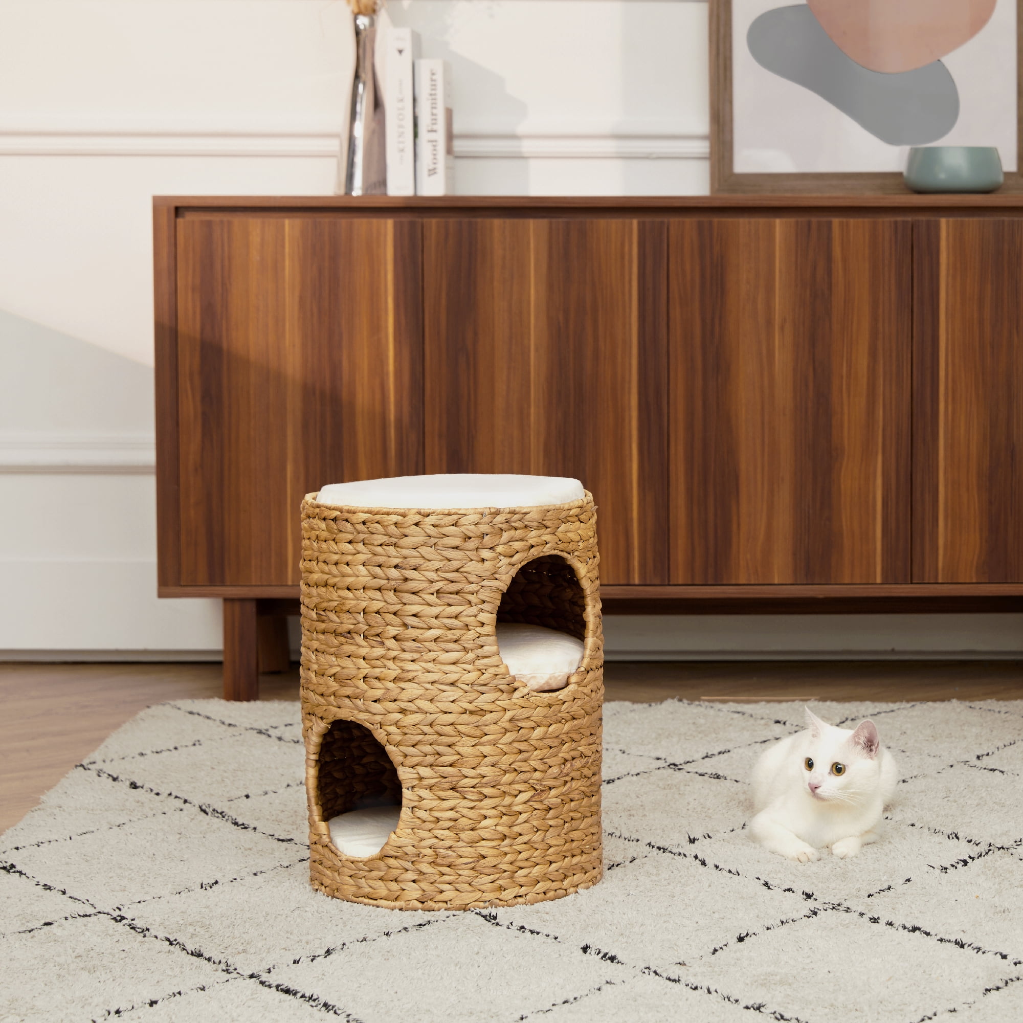 Teamson Pets Neith 3-Tier Woven Water Hyacinth Cat Tower, Tan - Image 11