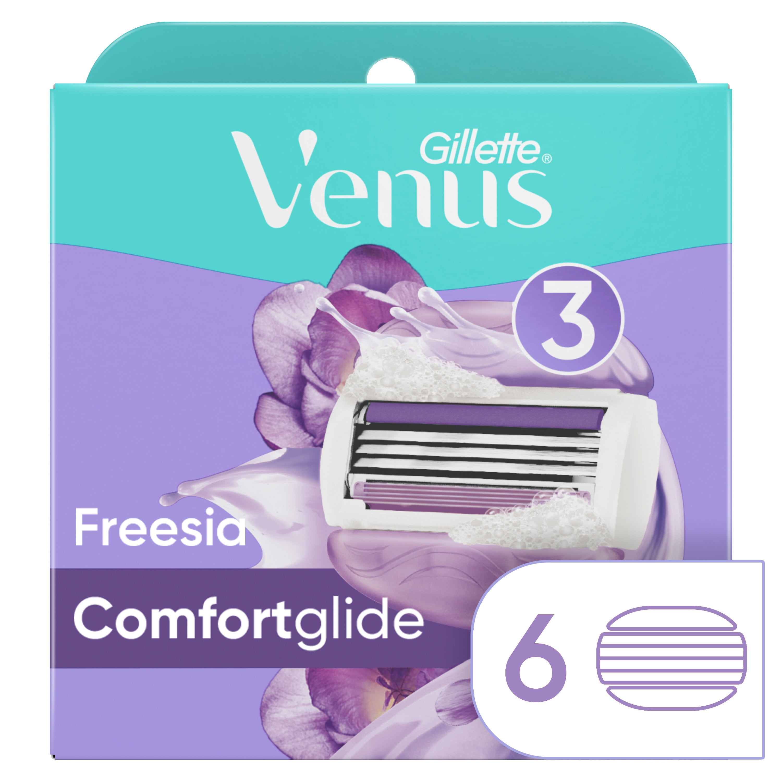 (3 pack) Venus ComfortGlide Freesia Women's Razor Blade Refills, 6 Ct - Image 2
