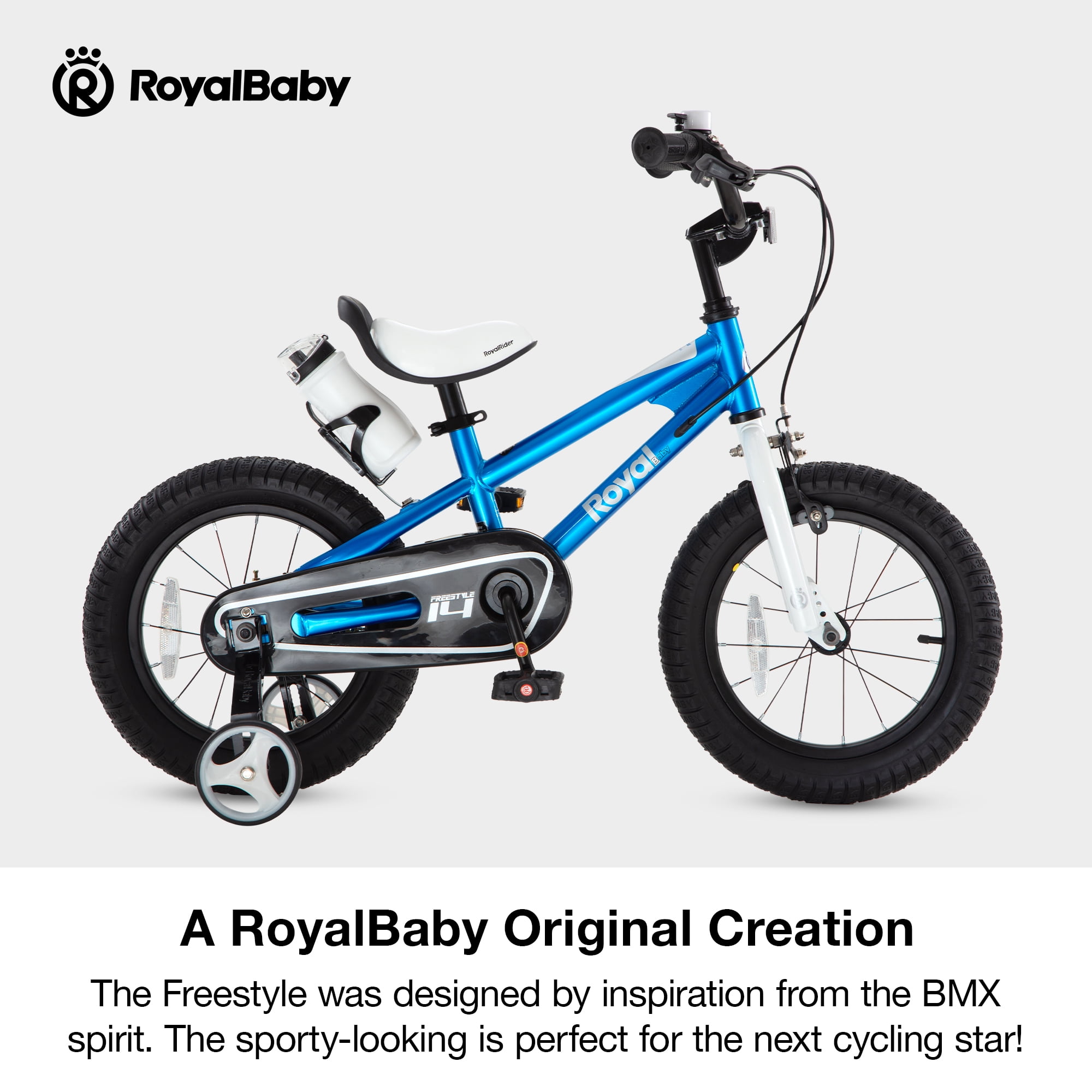 Royalbaby Boys Girls Kids Bike 14 In BMX Freestyle Blue 2 Hand Brakes Bicycles with Training Wheels Child Bicycle - Image 8
