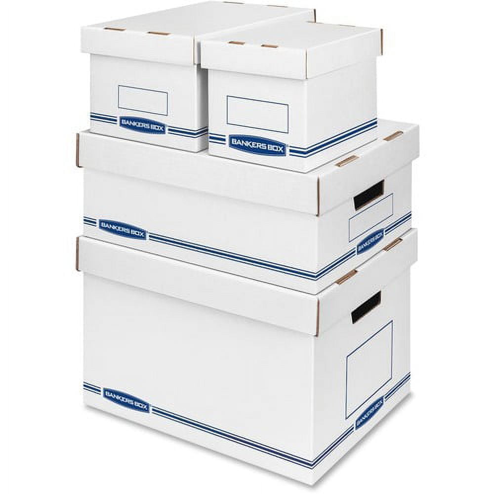 Bankers Box Organizers Storage Boxes External Dimensions: 12.8" Width x 16.5" Depth x 10.5" Height - Medium Duty - Single/Double Wall - Stackable - White, Blue - For Storage - Recycled - 12 / Carton - Image 4