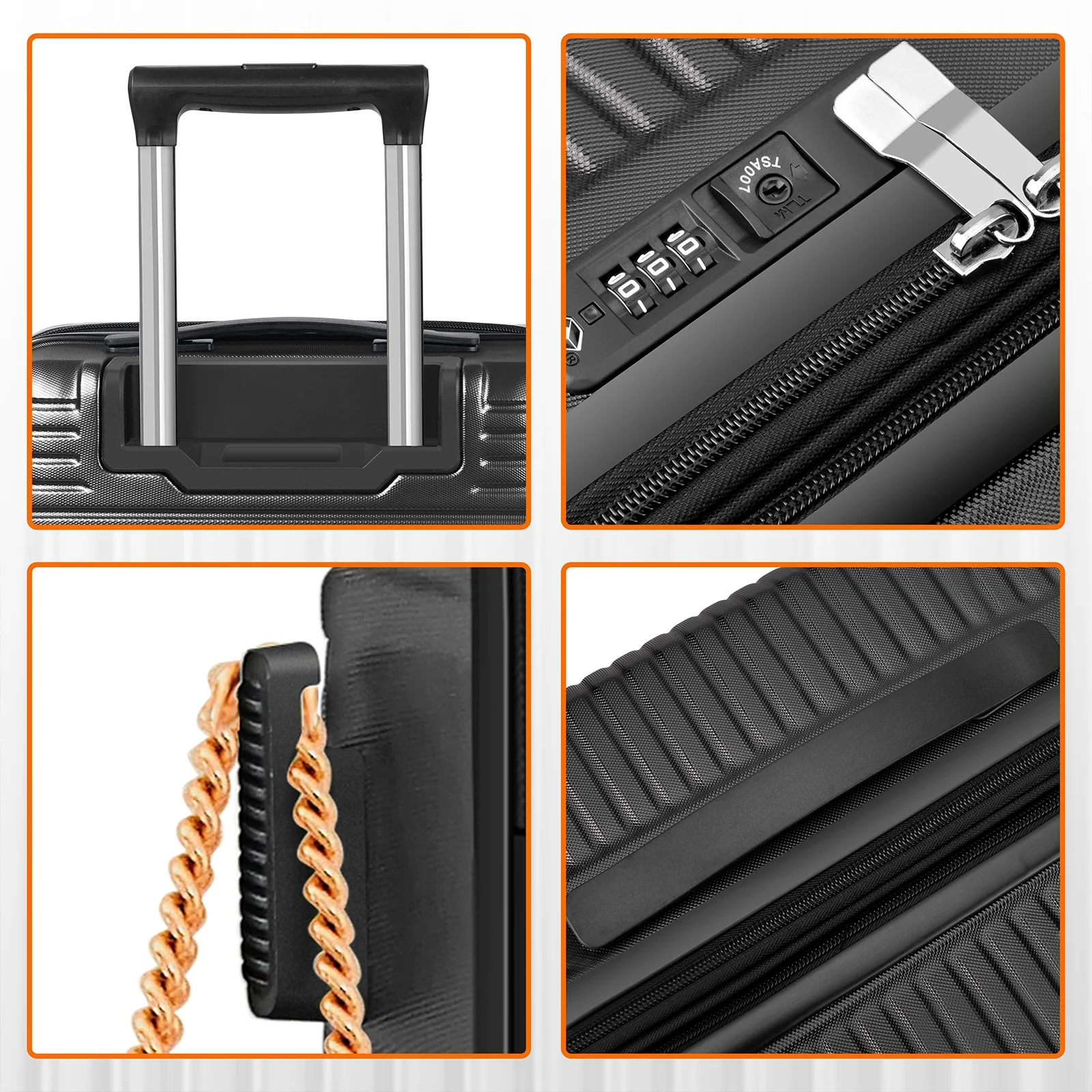 JZRTravel 20 in Striped Spinner Carry On Luggage with 14 in Cosmetic Case, Black - Image 9