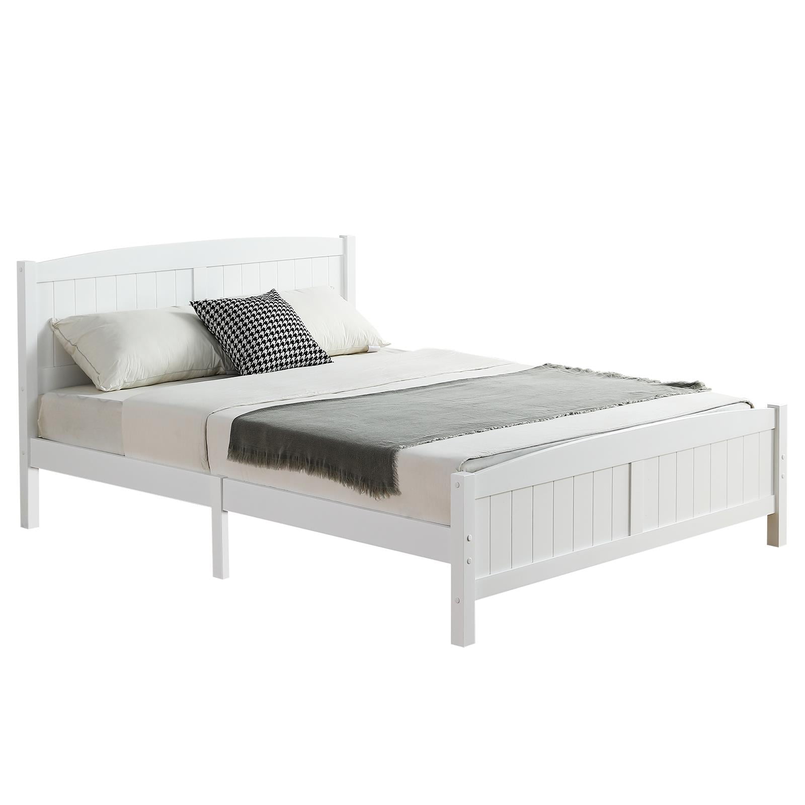 Zimtown Queen Bed Frame,Solid Pine Wood Twin Platform Bed Frame, Bedroom Queen Bed with Headboard for Adults, White - Image 5