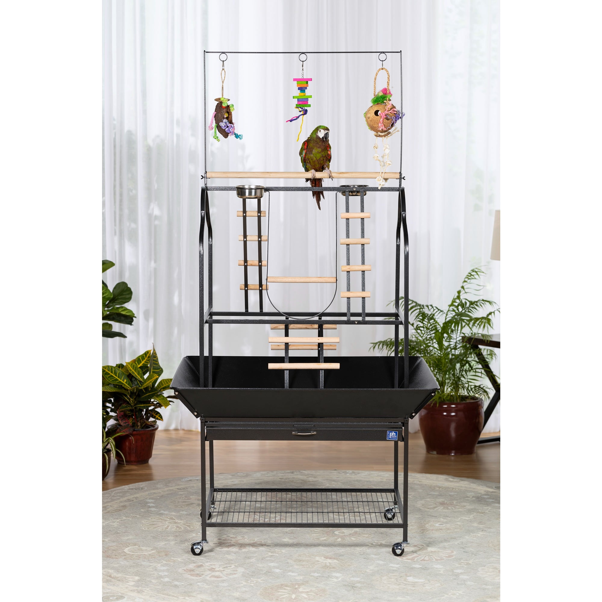 Prevue Pet Products 3180BLK Black Hammertone Metal Parrot Playstand, Large, 30 Inch Length x 22 Inch Width x 73-1/2 Inch Height - Image 2