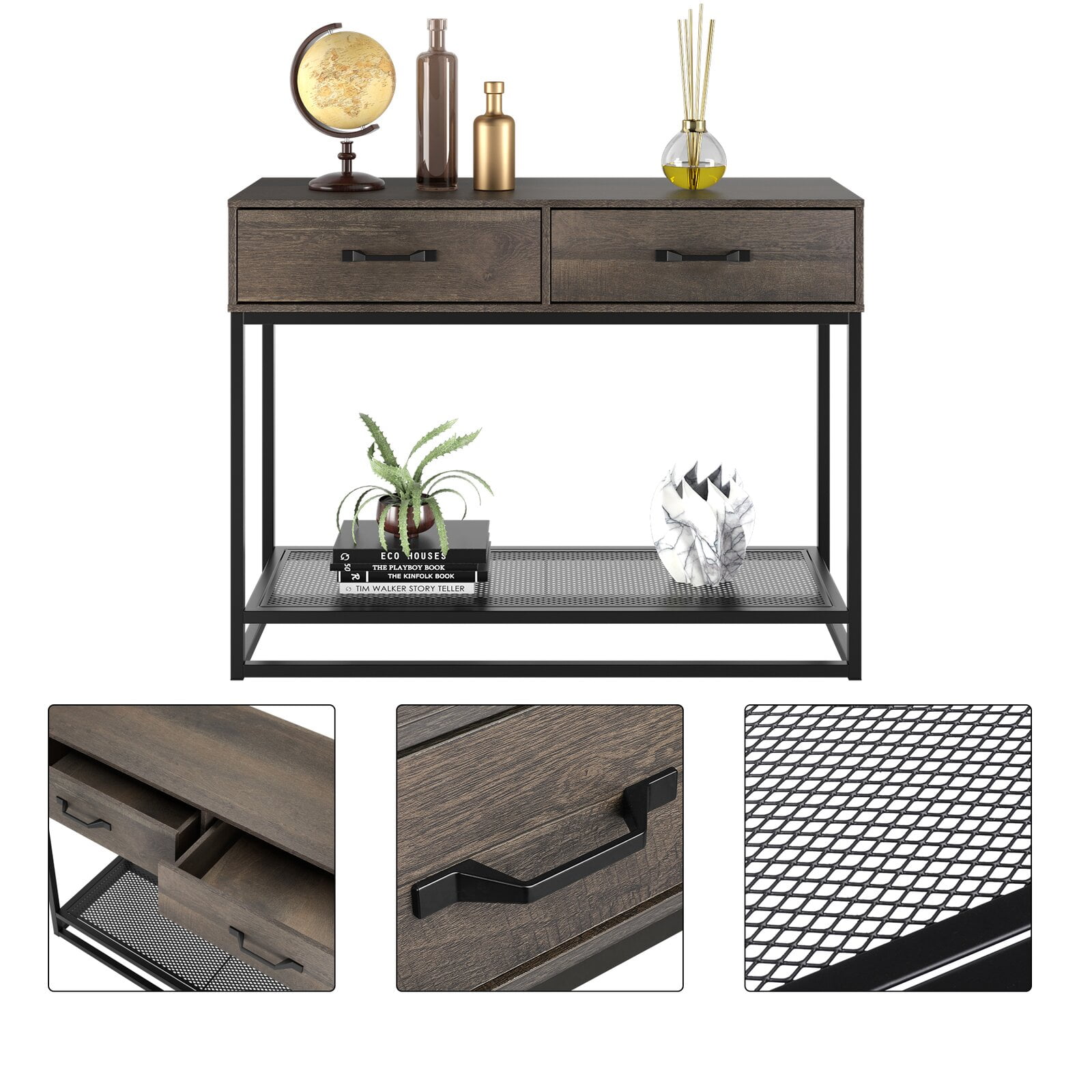 Homfa Console Table with Drawers and Storage Shelf, Narrow Long Sofa Entryway Table for Living Room, Entryway, Hallway, Foyer, Dark Brown - Image 2