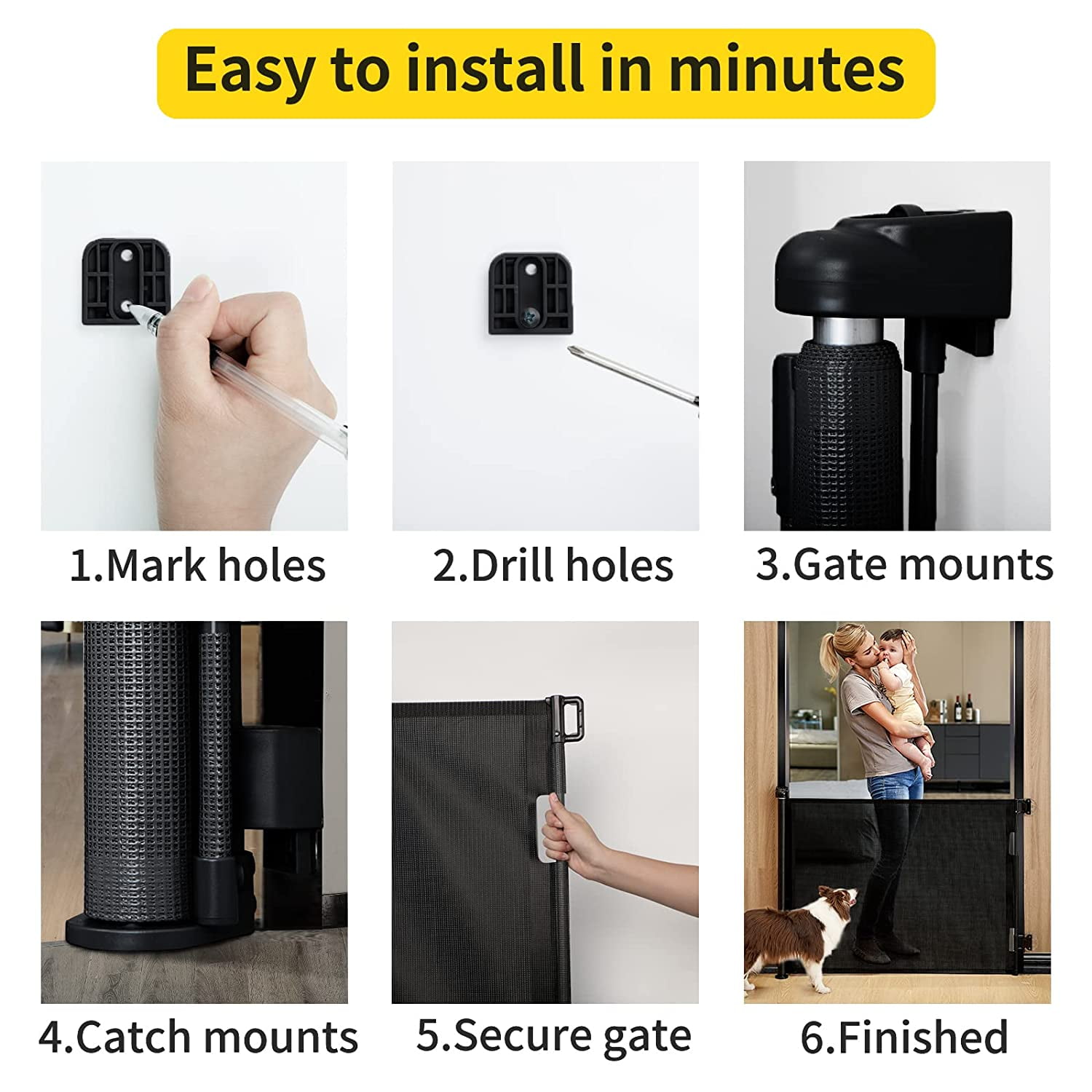 Fiuion 122'' Extra Wide Baby Gate for Large Openings Indoor and Outdoor Baby Gates for Doorways Extra Long Baby Gate Pet Gates for Dogs Indoor Extra Large Retractable Dog Gate for Stairs Black - Image 7