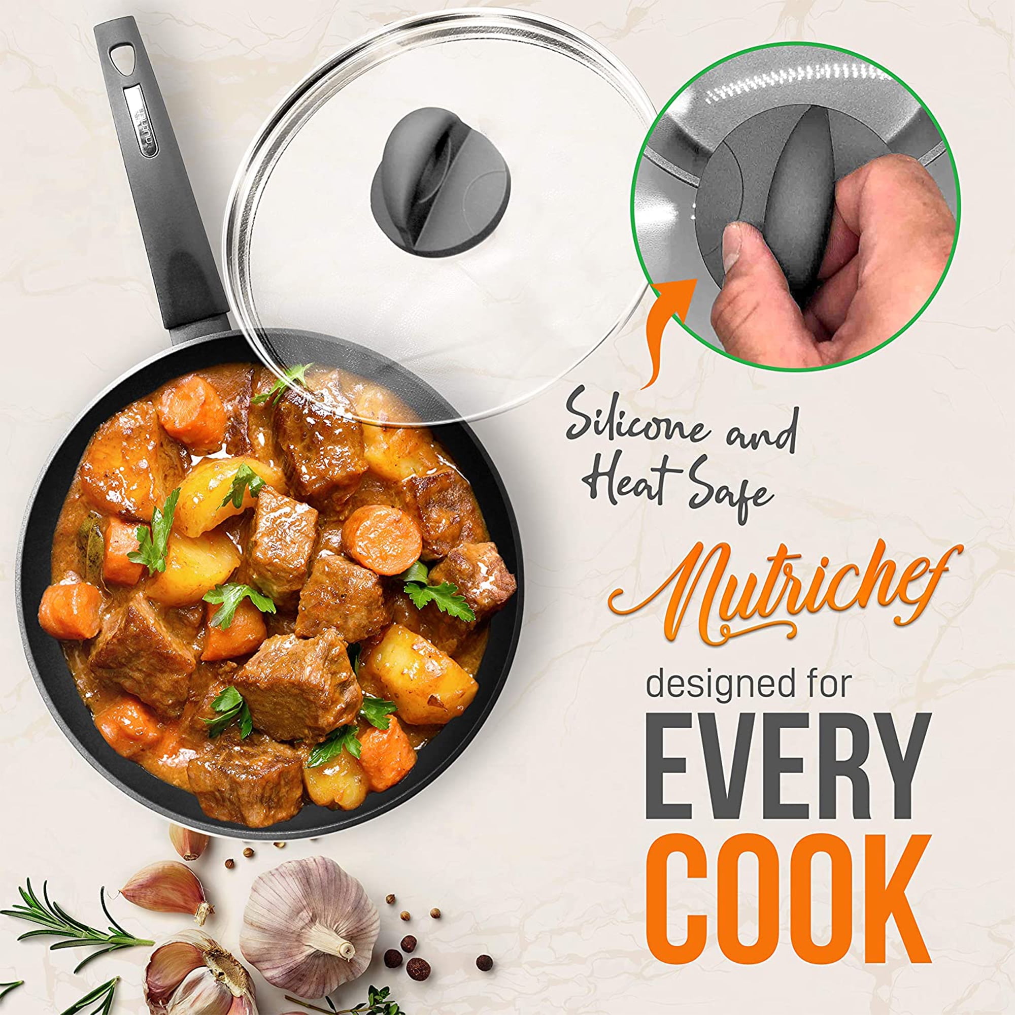 NutriChef NCCW12RED - Kitchenware Pots & Pans Set - Stylish Kitchen Cookware, Non-Stick Coating Inside & Outside + Heat resistant Lacquer Outside, Dark Gray Inside and Red Outside (12-Piece Set) - Image 6